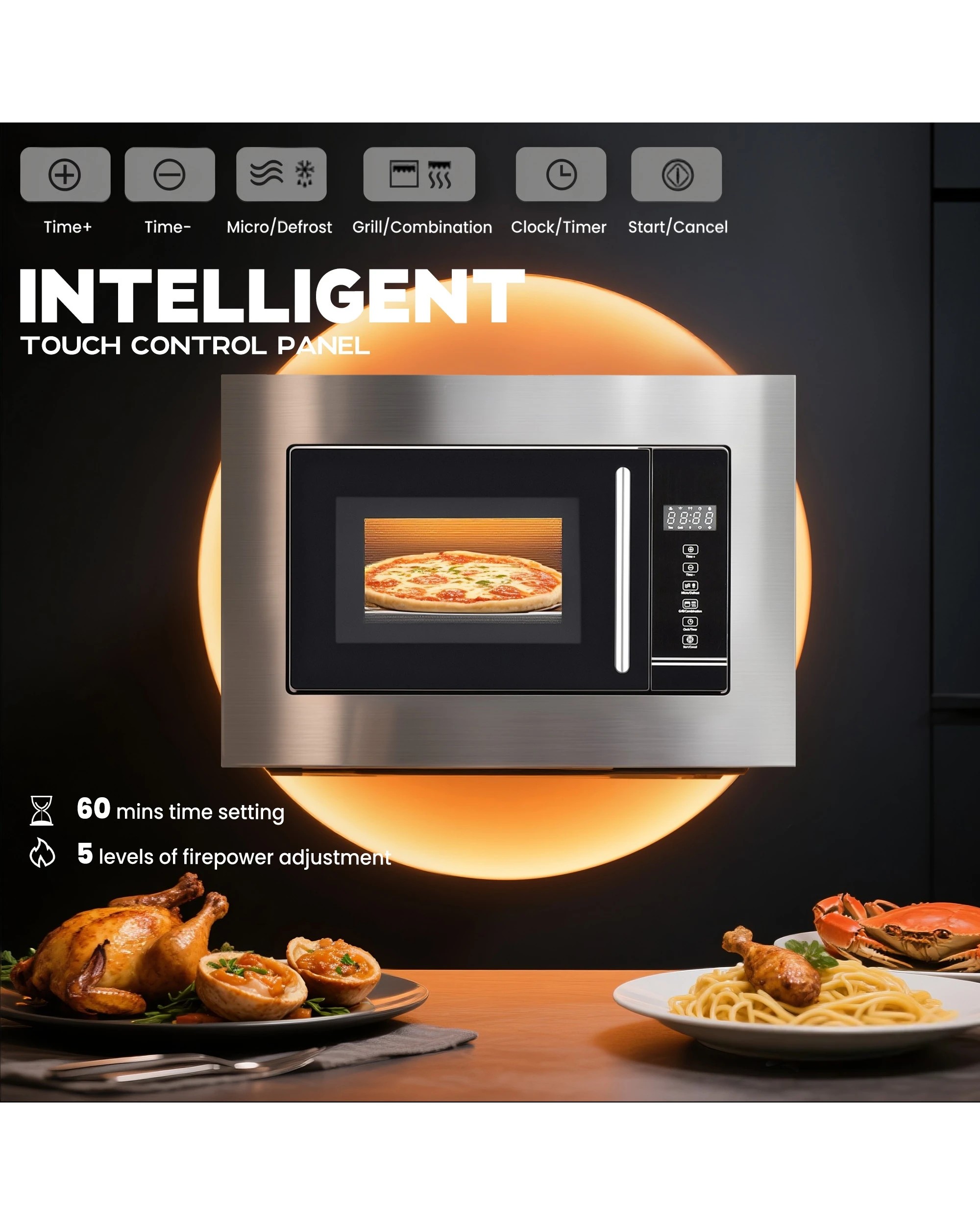 3 Advwin 20l Built-in Microwave Oven, 800w Microwave Oven, Touch Control Microwave With Timer And Defrost, 3 of 7
