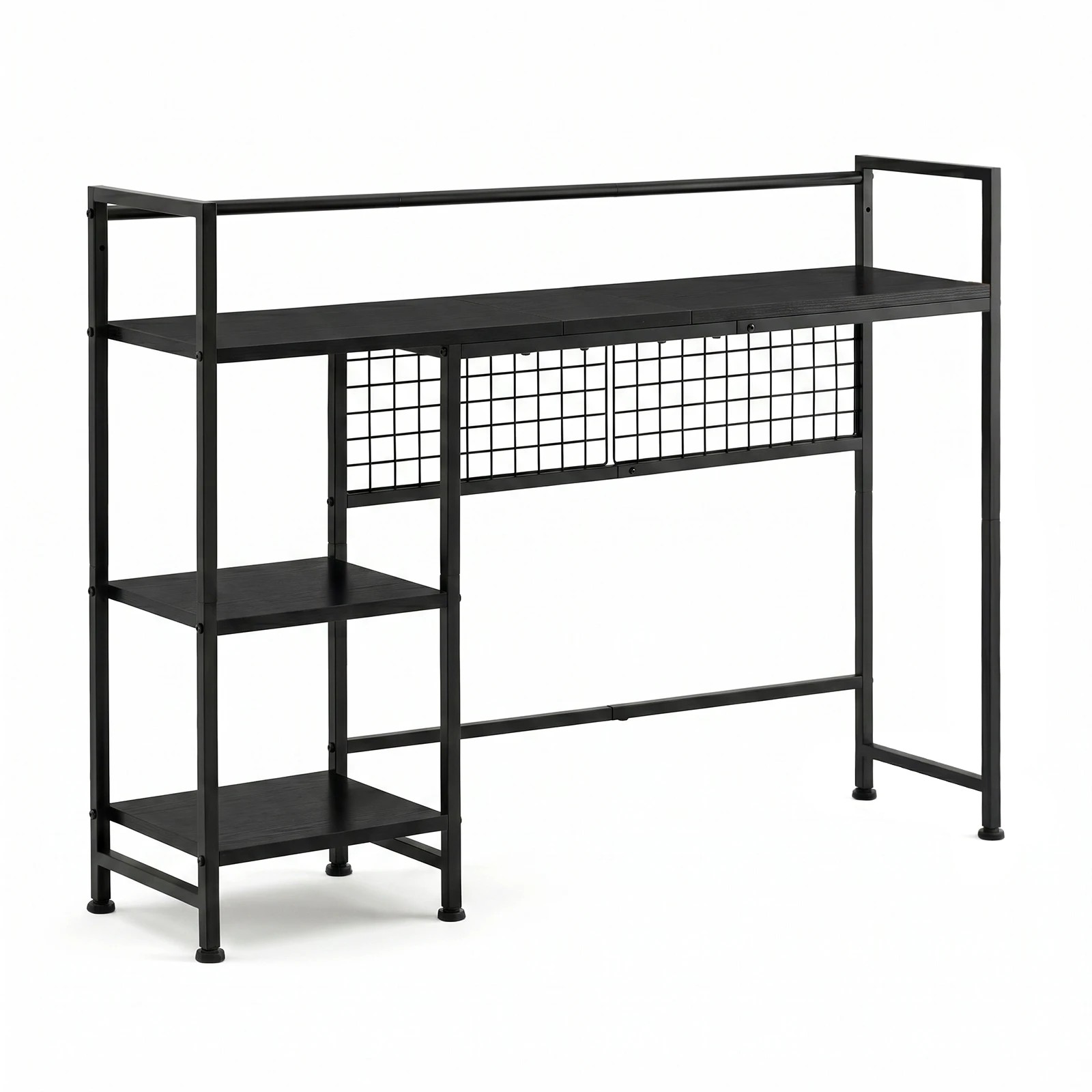1 Advwin Desktop Organizer Shelf  Desktop Display Rack with Open shelves & 5 Hooks Desk Hutch for Computer Desk - Black, 1 of 7