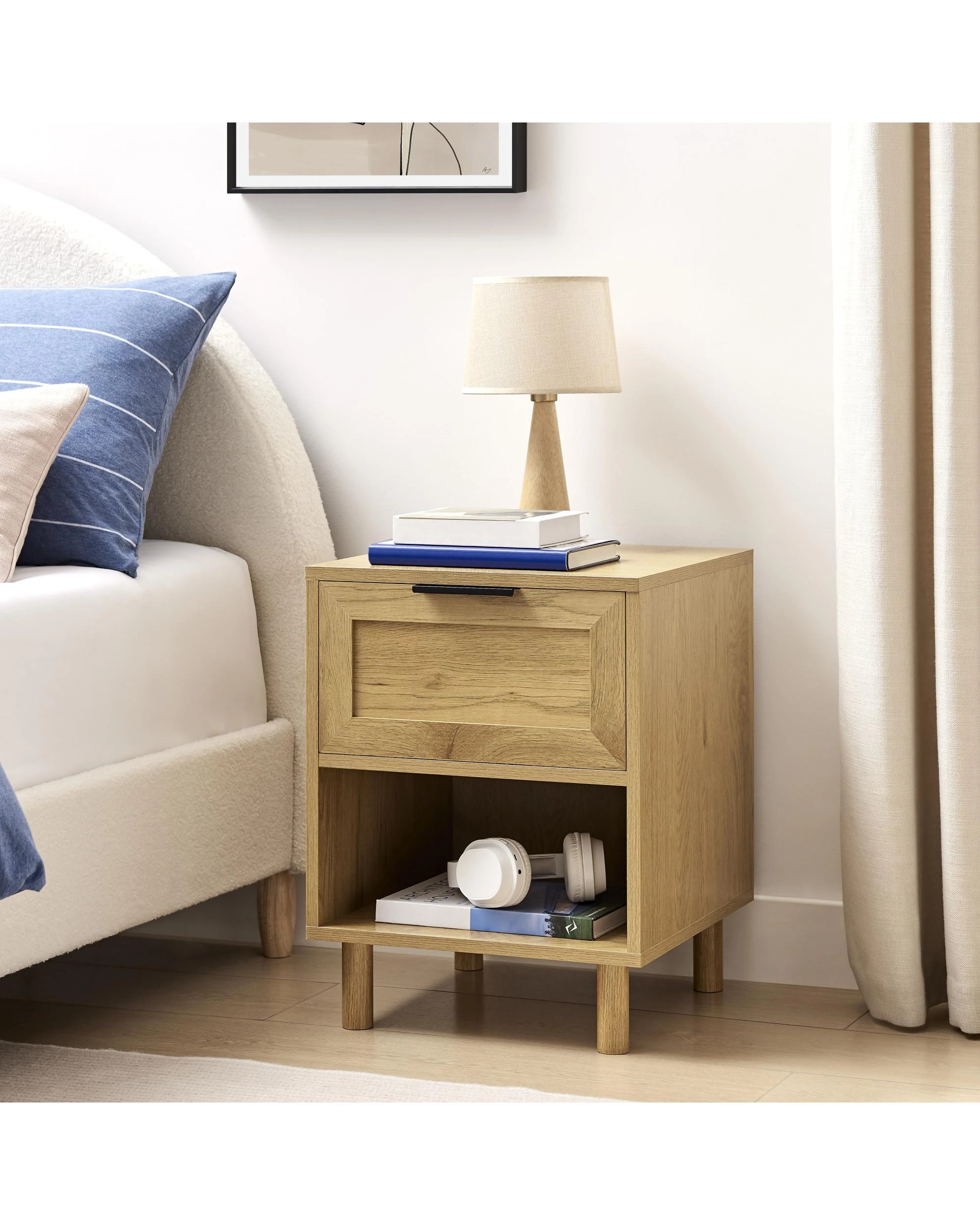 2 Kodu Bedside Unit Nightstand Side Table 1 Drawer Oak - Natural, 2 of 10