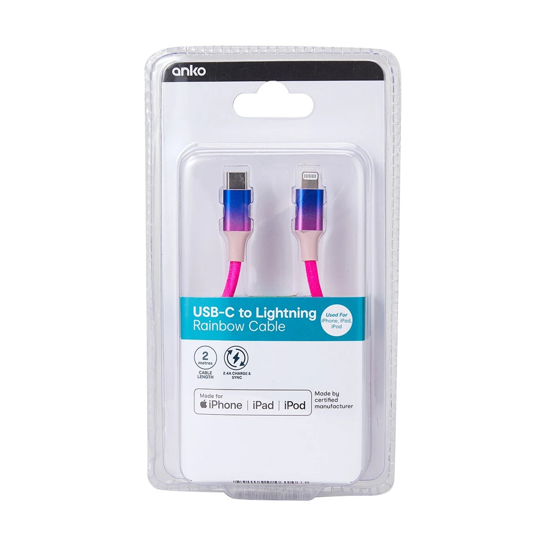 4 USB-C to Lightning Rainbow Cable - 2m, 4 of 4