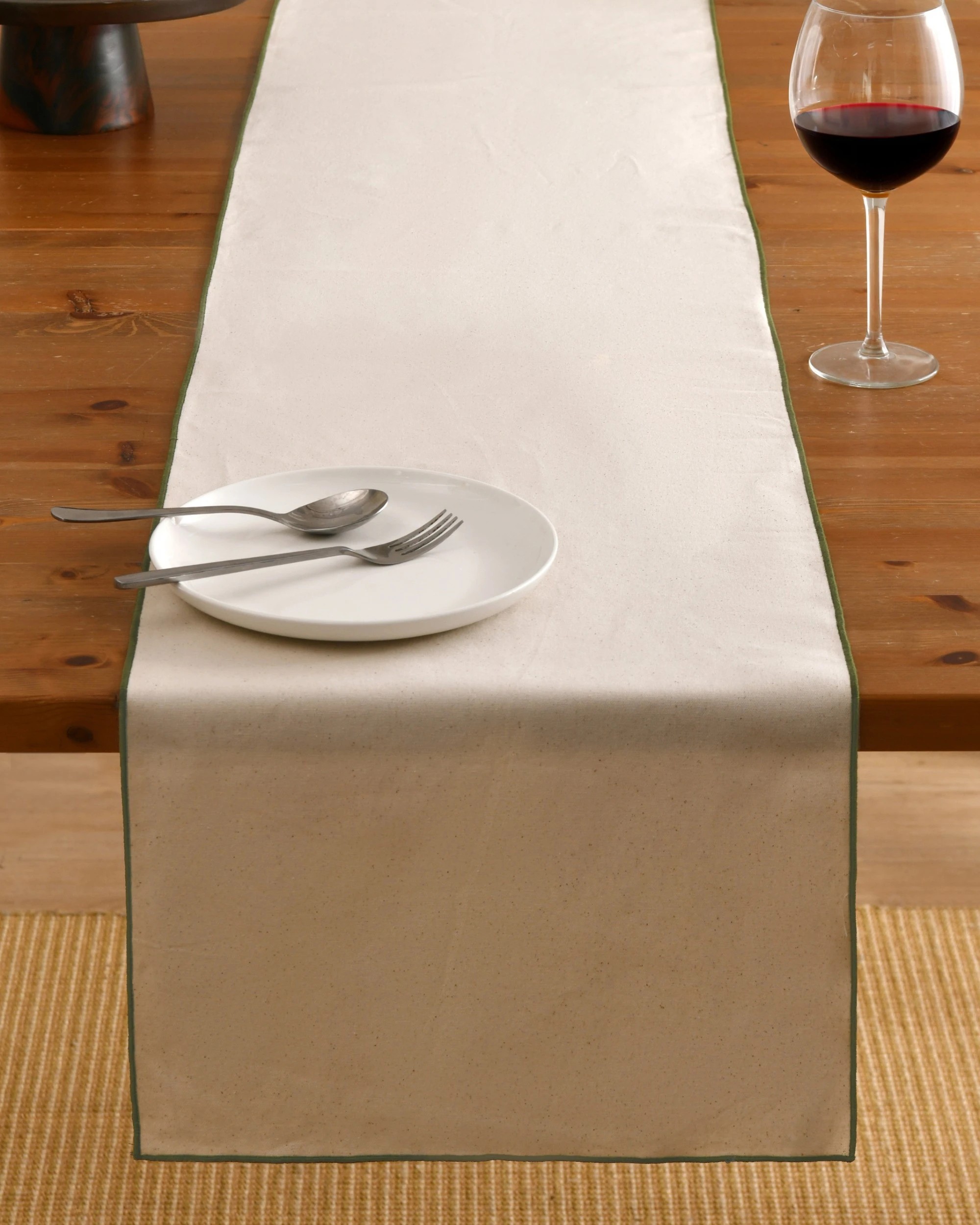 5 Cadence & Co. Harvest Table Runner with Set of 6 Placemats - Natural with Olive Edge, 5 of 10