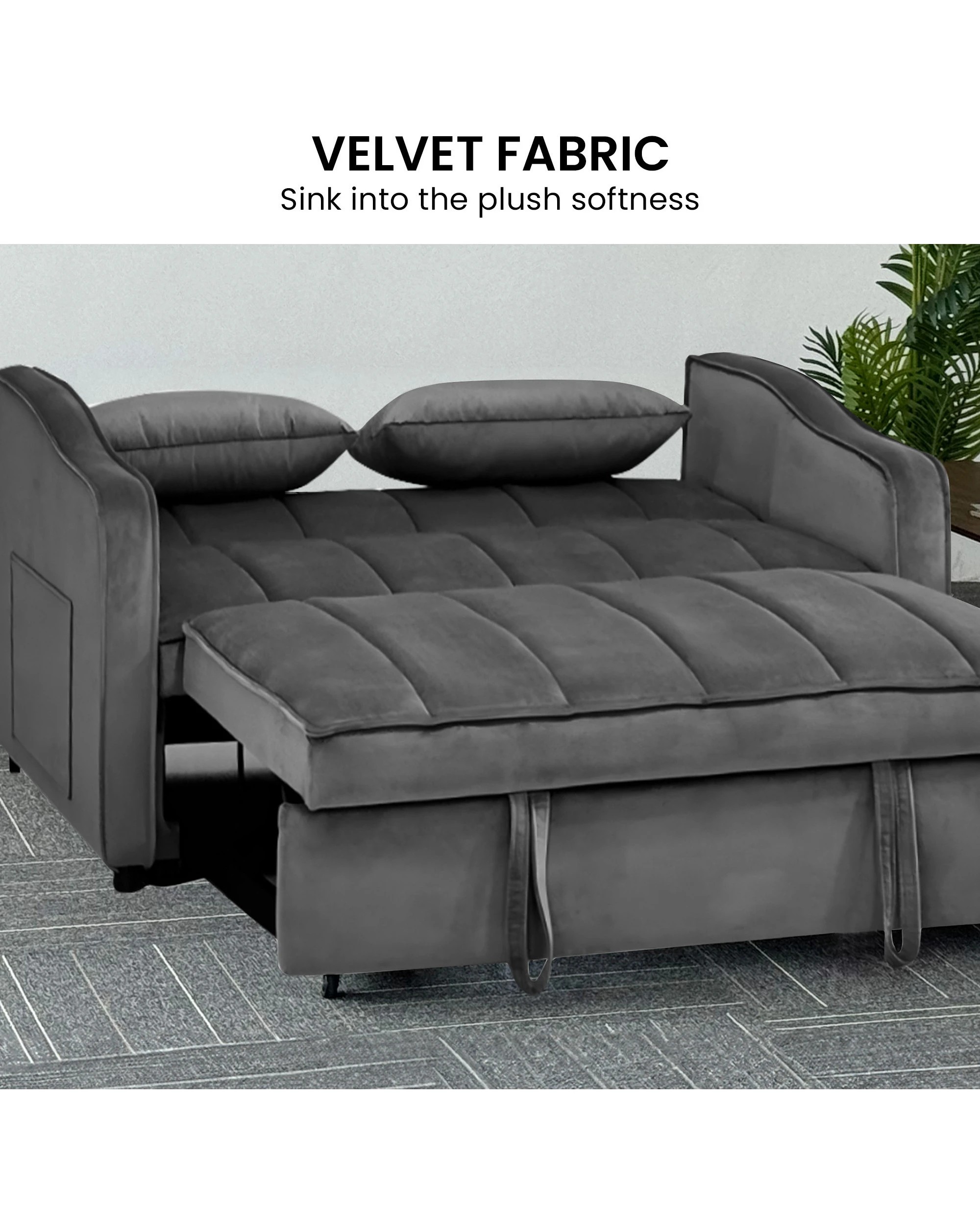 5 Sarantino Fenton Velvet 2-Seater Sofa Bed - Dark Grey, 5 of 9