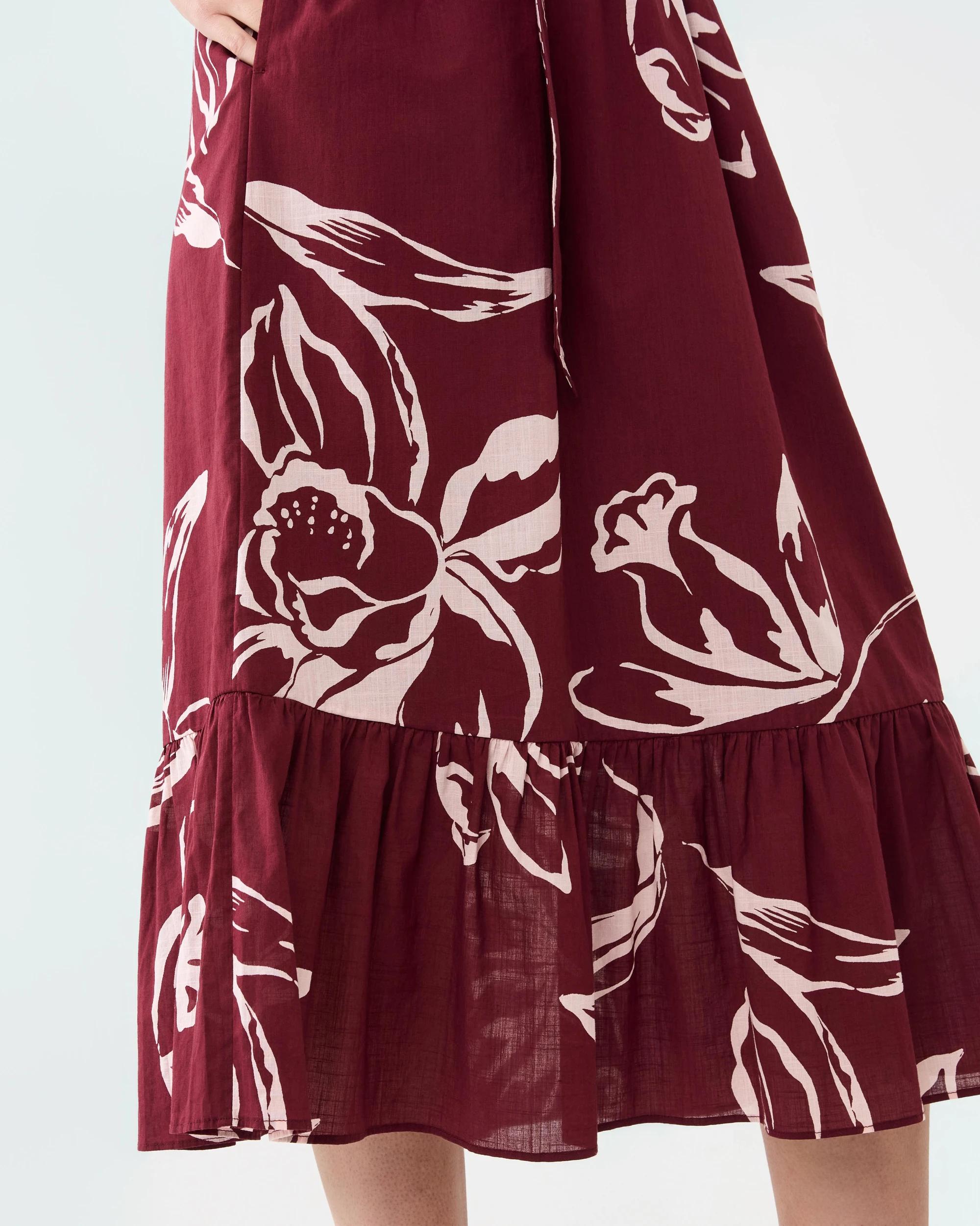 7 Short Sleeve Woven Belted Midi Dress Flrl Cran, 7 of 8