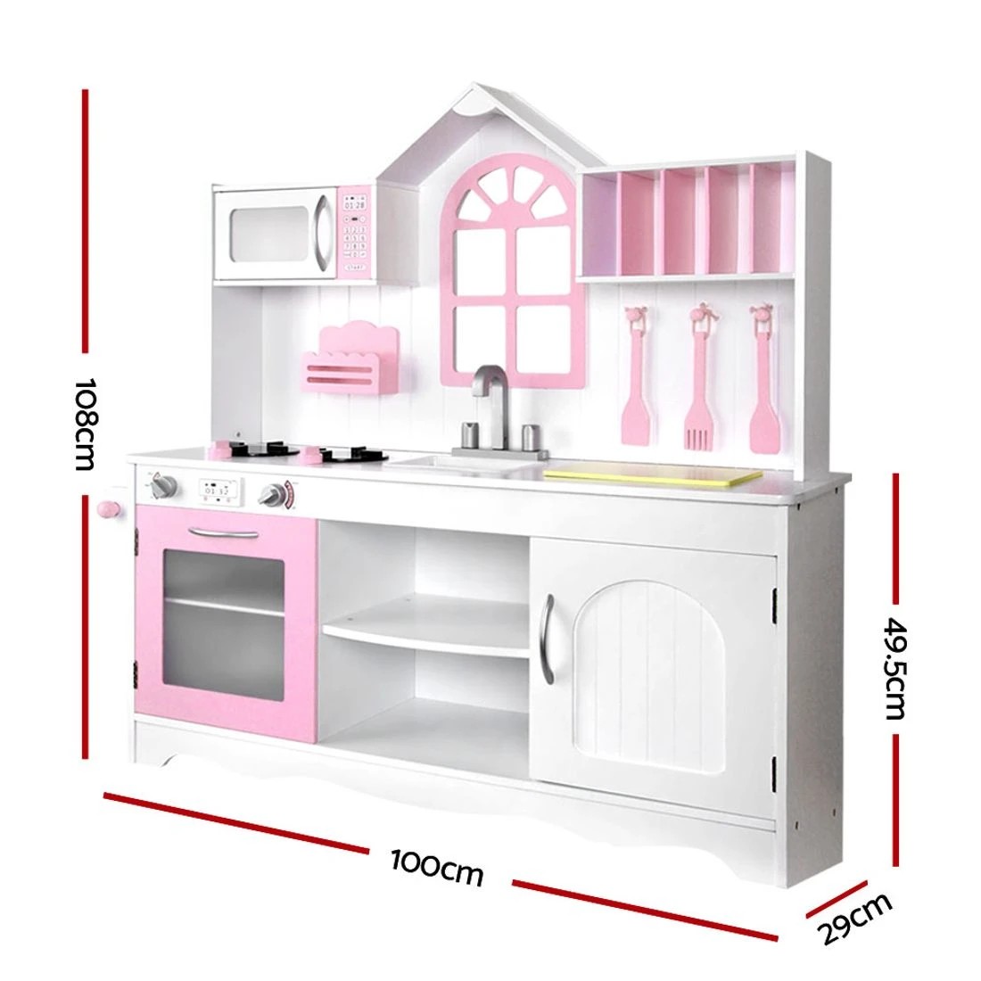 2 Keezi Kids Kitchen Play Set Wooden Pretend Toys Cooking Children Storage Cabinet - White, 2 of 6
