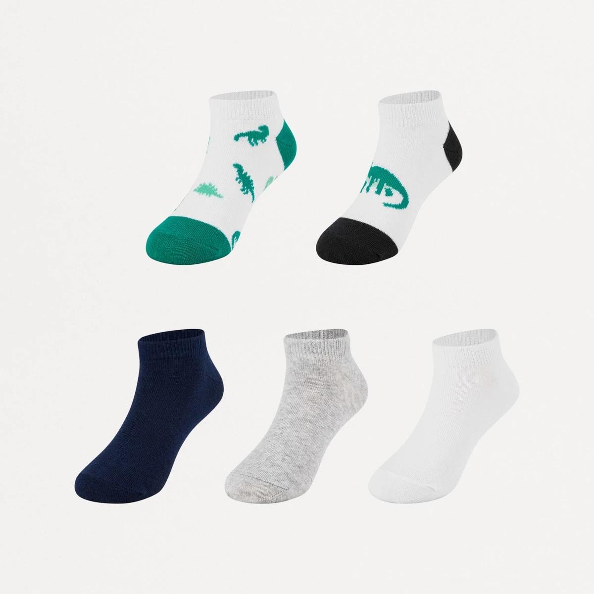 1 5 Pack Low Cut Socks Green Dino, 1 of 3
