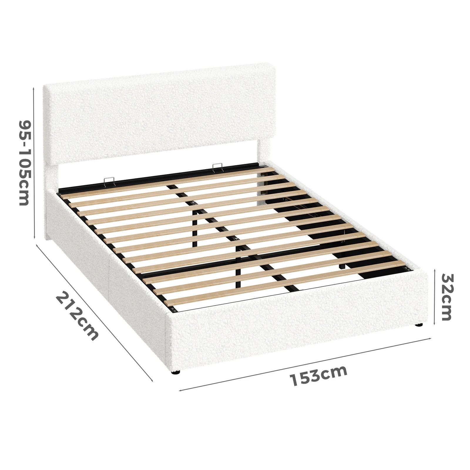 10 Alfordson Bed Frame Queen Gas Lift Storage Adjustable Headboard Boucle Luria - White, 10 of 10