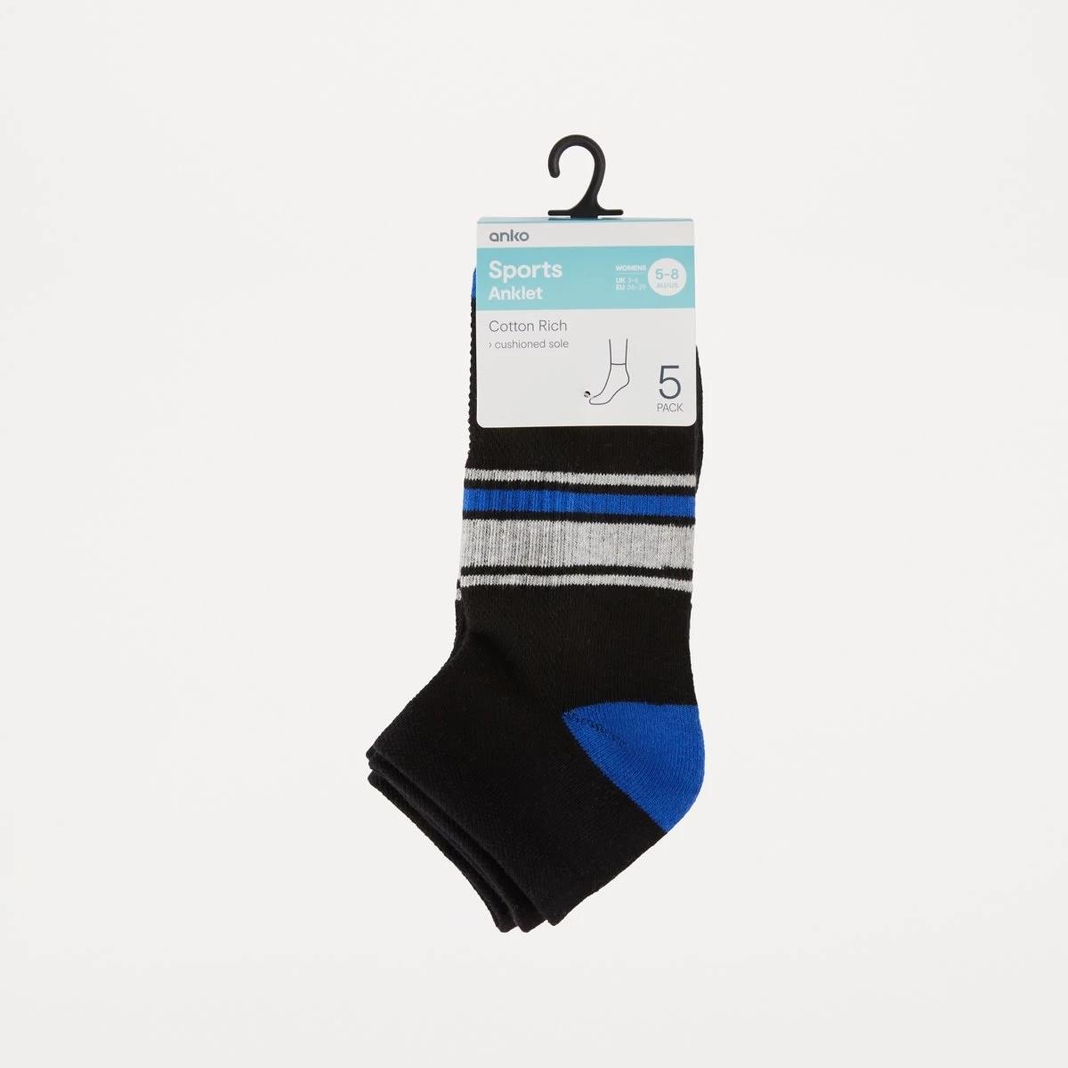 3 5 Pack Active Anklet Socks with Arch Support BLUE, BLACK, 3 of 3