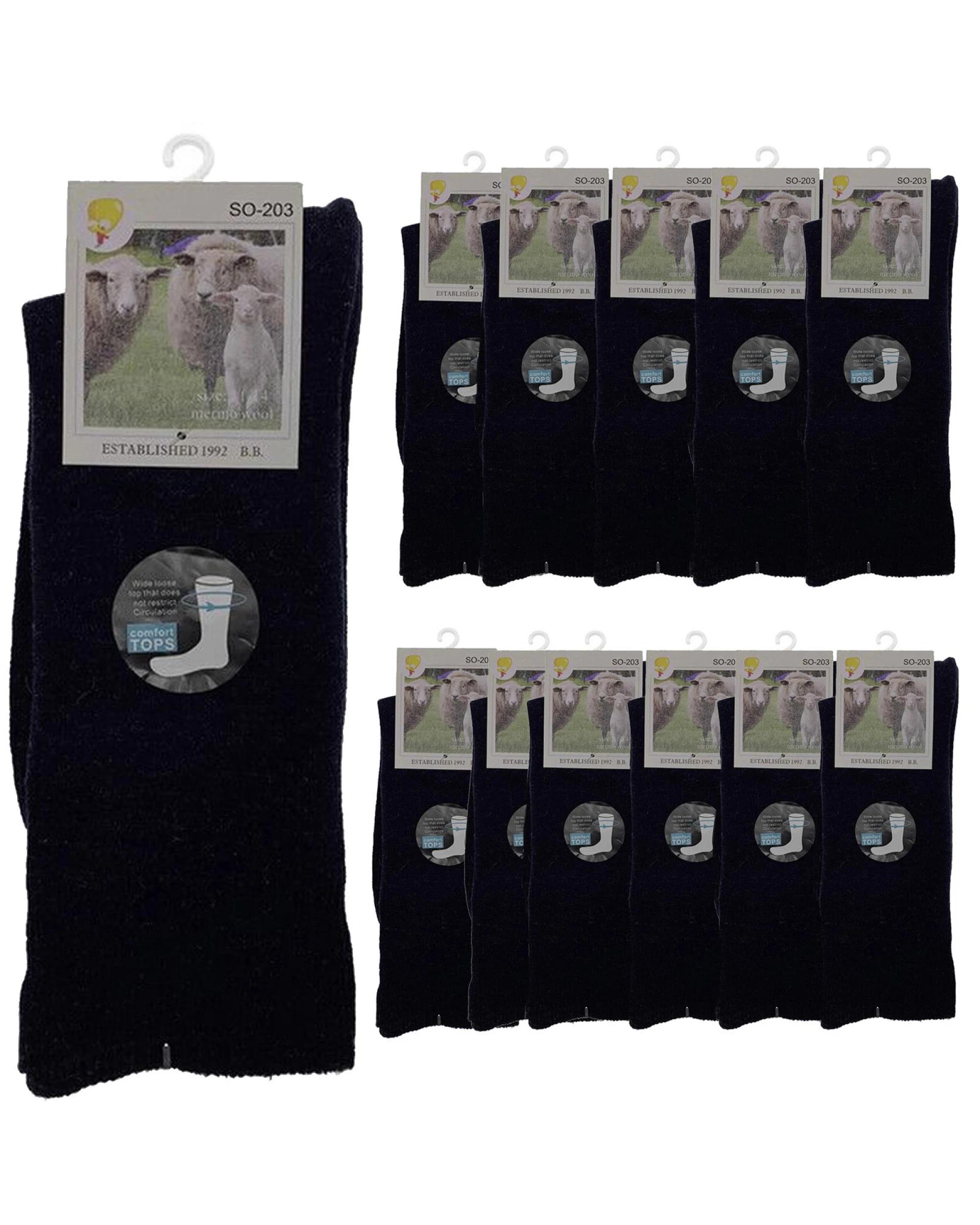 1 BR Home 12 Pairs Mens Merino Wool Thermal Diabetic Socks in Navy 11-14 , 1 of 1