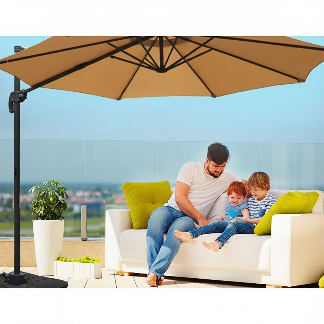 4 Instahut 3m Outdoor Umbrella Cantilever 360 Degree Tilt Beach Roma - Beige, 4 of 6