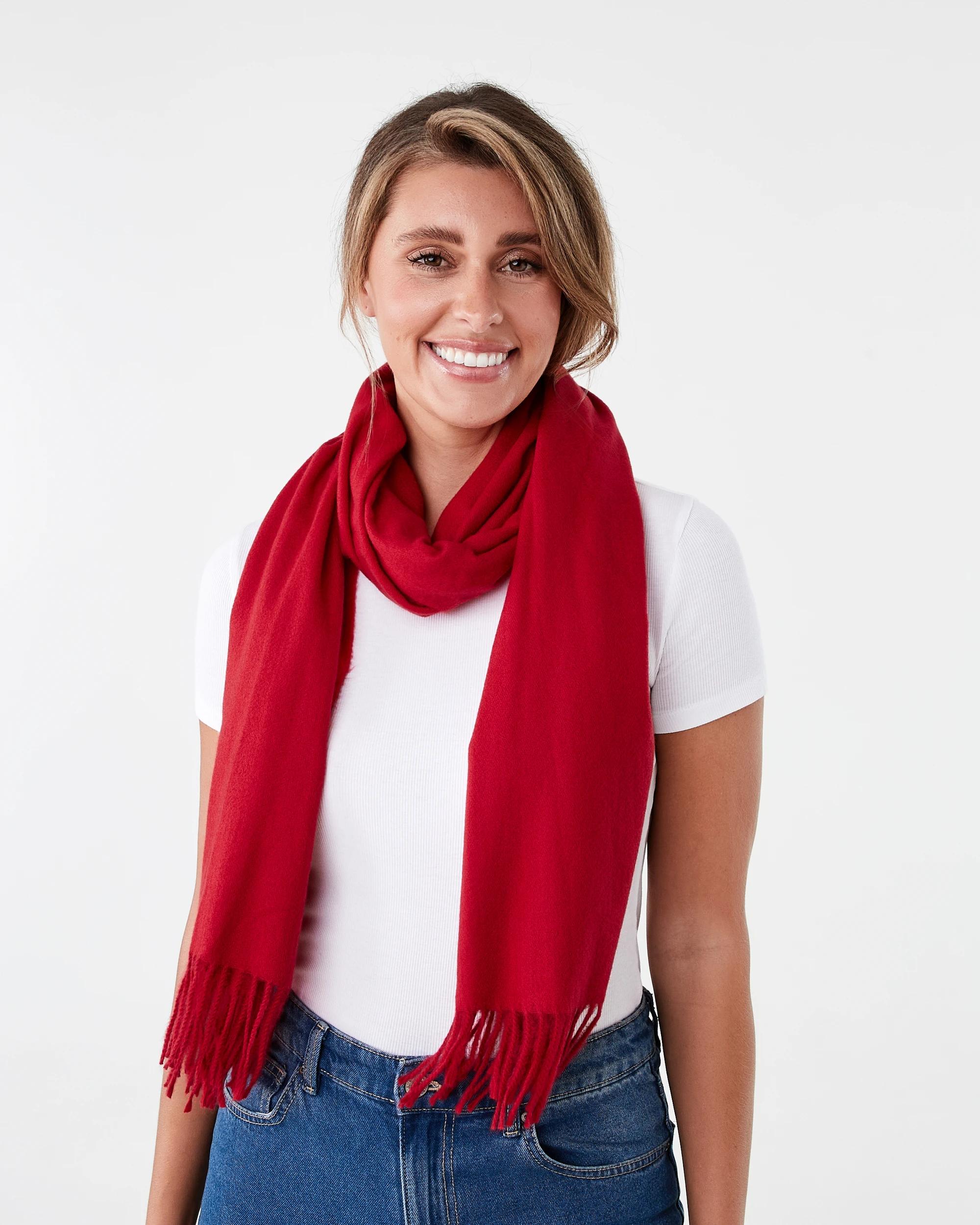 3 Brushed Wrap Scarf Spice Red, 3 of 3