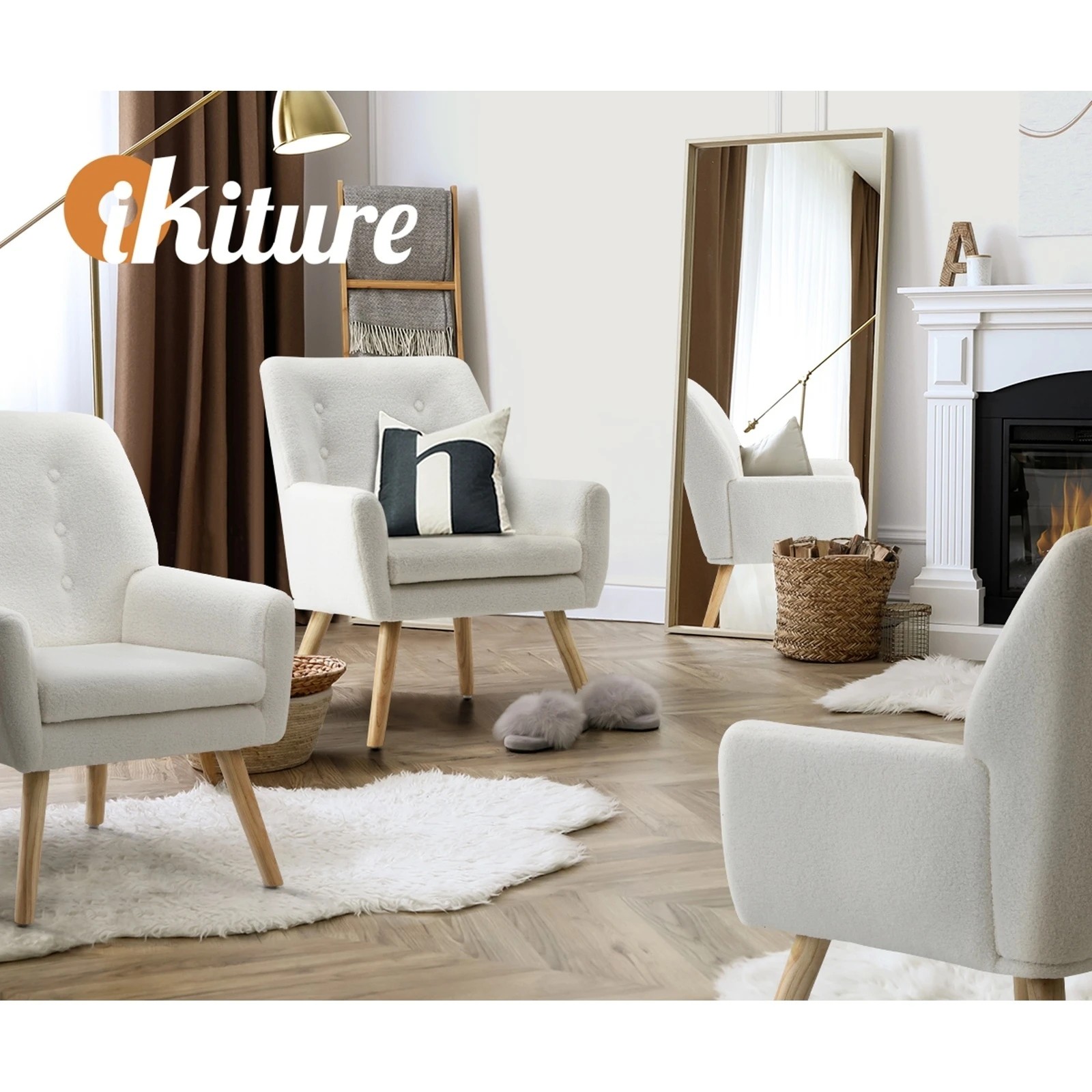 5 Oikiture 2x Armchair Lounge Chair Sherpa Accent Armchairs Tub Chairs Sofa - White, 5 of 10