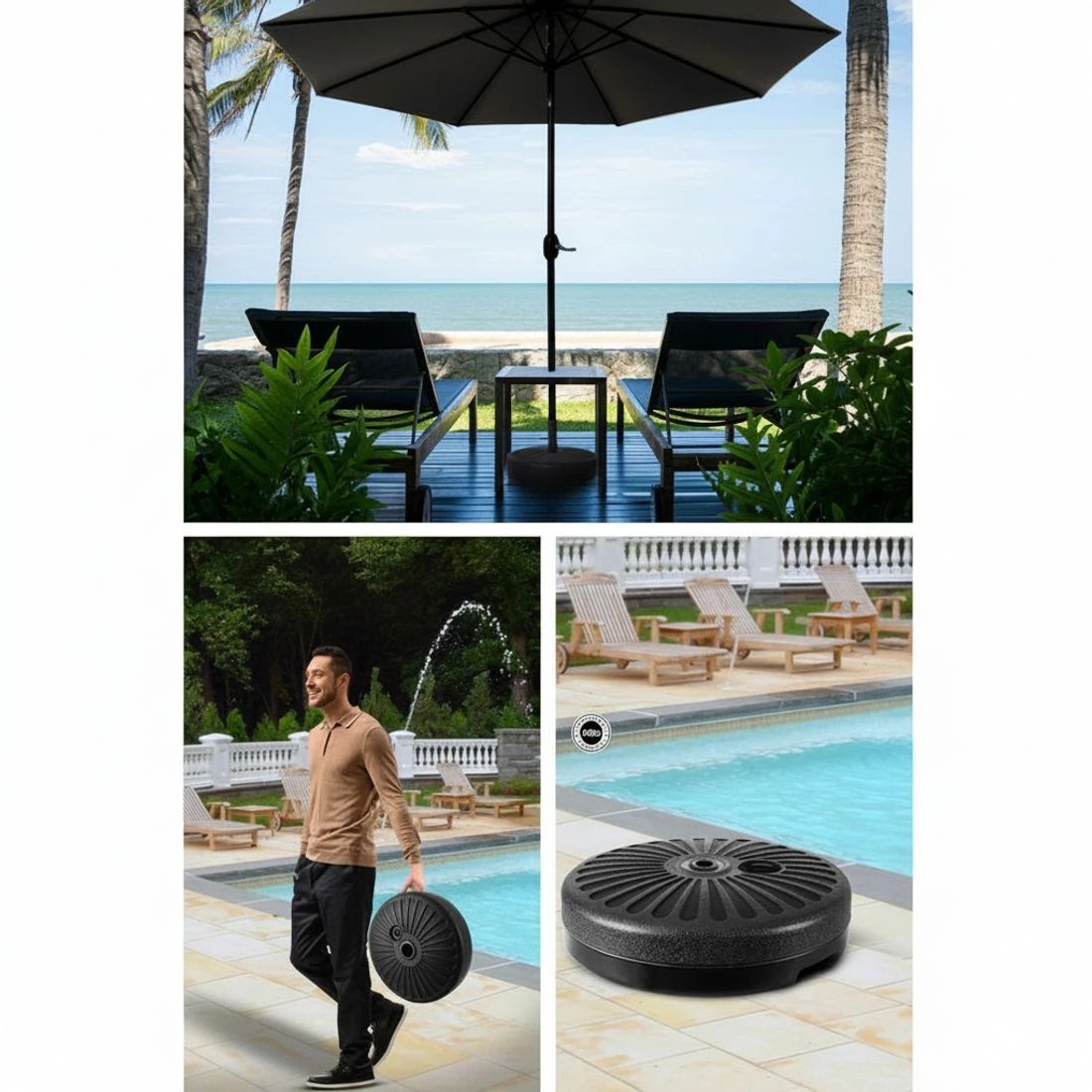 4 Instahut Outdoor Umbrella 2.7m Base Beach Pole Garden Tilt Sun Patio UV - Black, 4 of 4