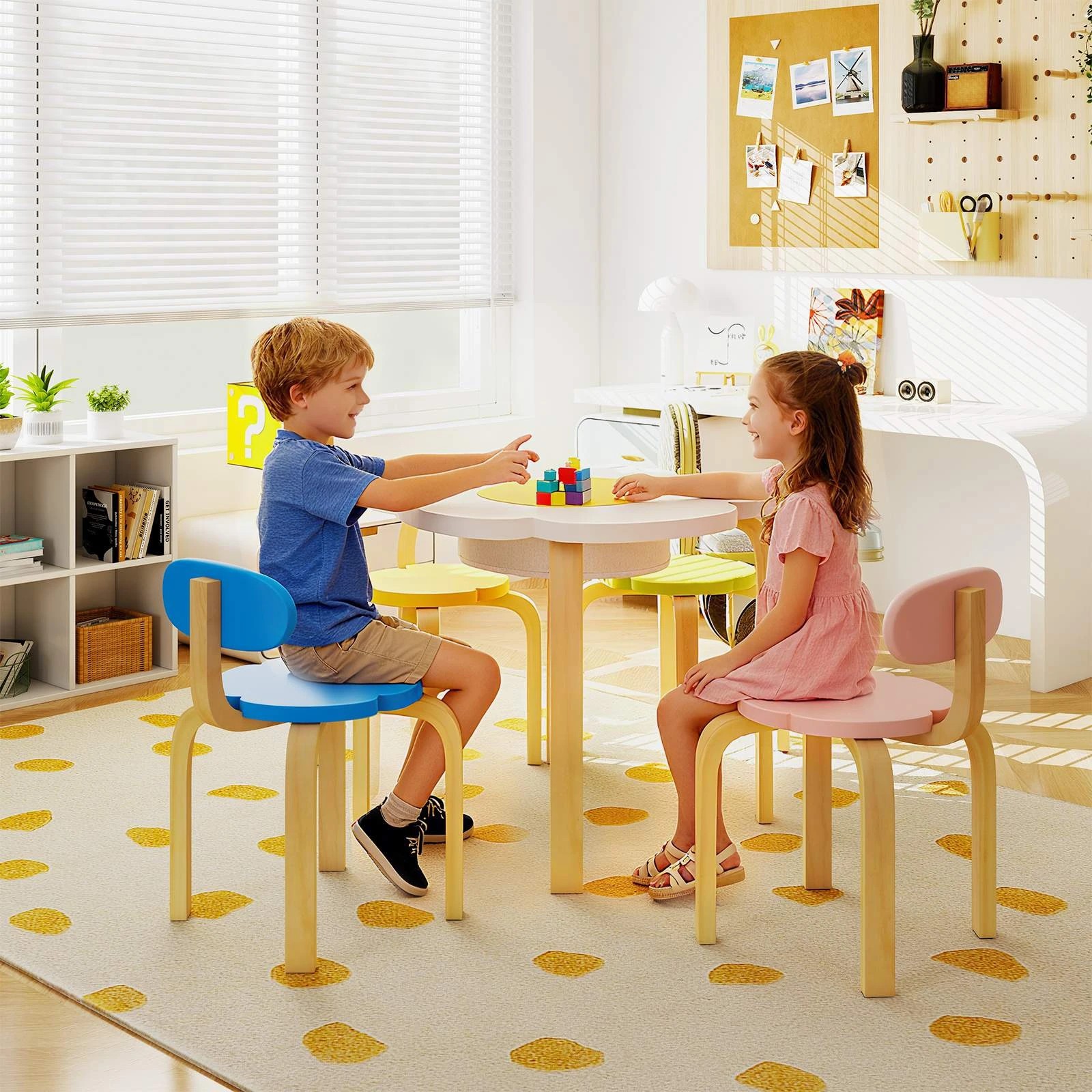 2 Costway Activity Table Chairs Set Art Table w/4 Chairs & Stools - Multi, 2 of 2