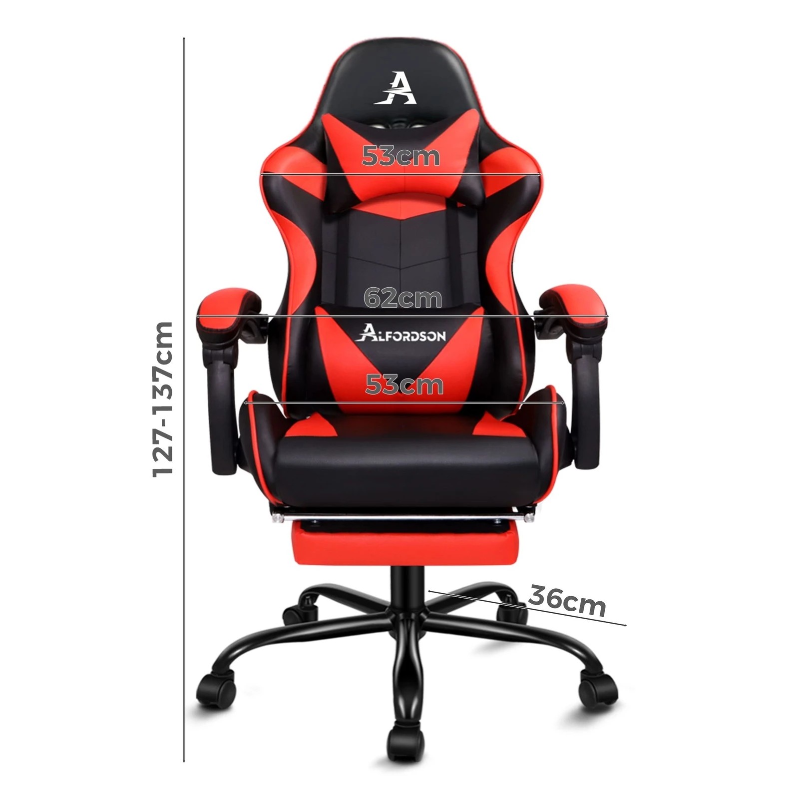 3 Alfordson Gaming Chair Office Executive Racing Footrest Seat PU Leather - Red, 3 of 10