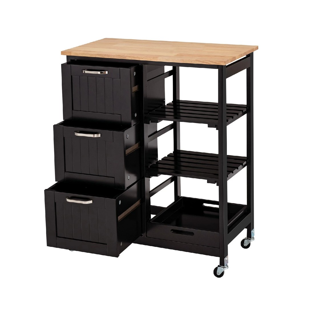 1 Costway Kitchen Island 3-Tier Trolley Black, 1 of 5