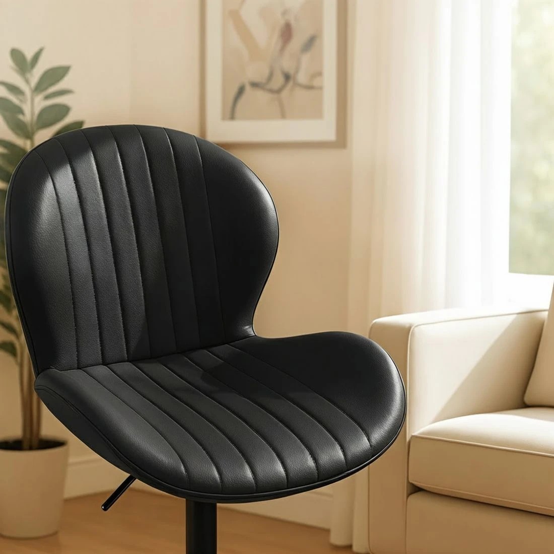 5 Artiss 2x Bar Stools Kitchen Swivel Gas Lift Counter Chair Shell Leather - Black, 5 of 7