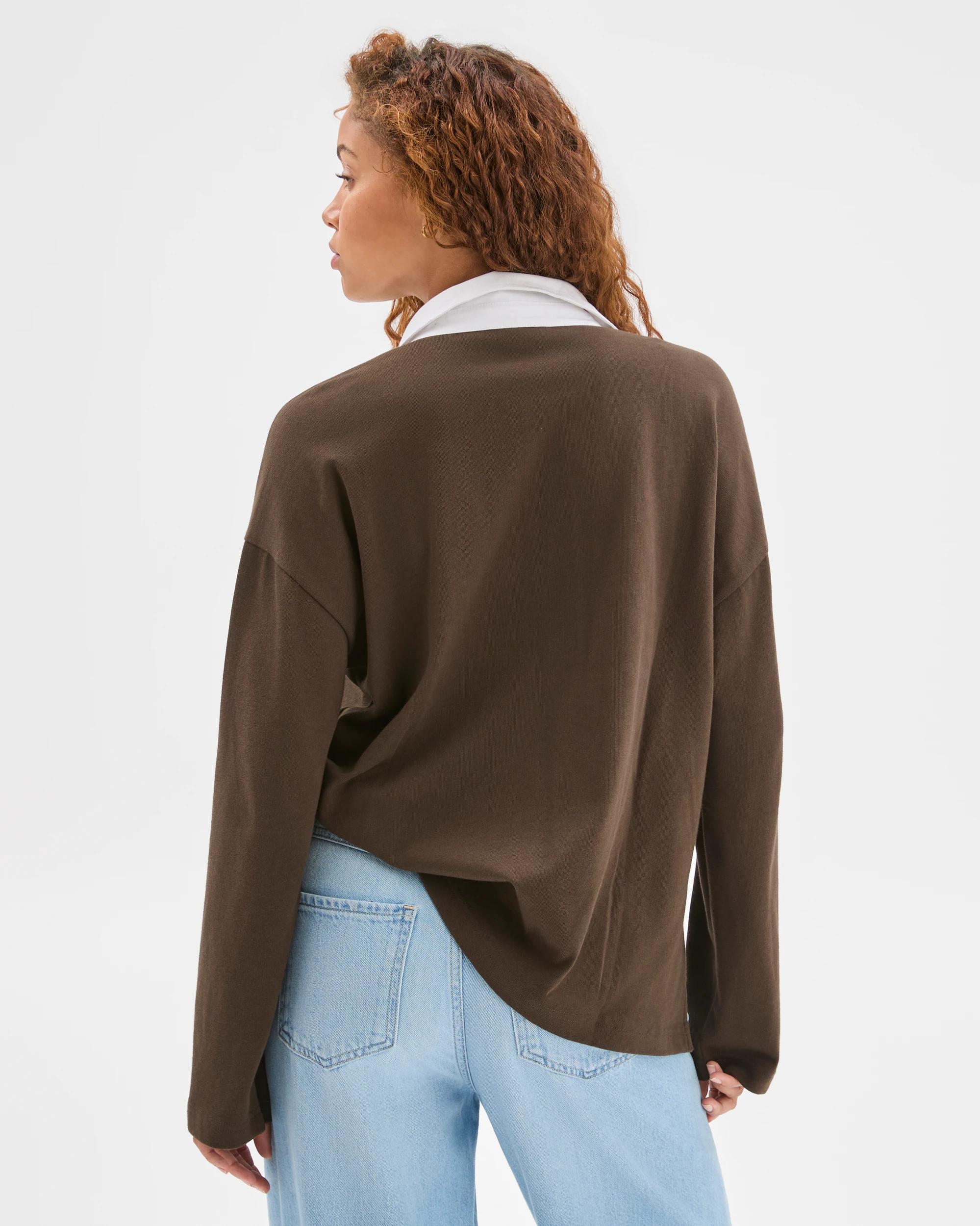 6 Target Woman Australian Cotton Long Sleeve Rugby Polo Top COFFEE BEAN, 6 of 6