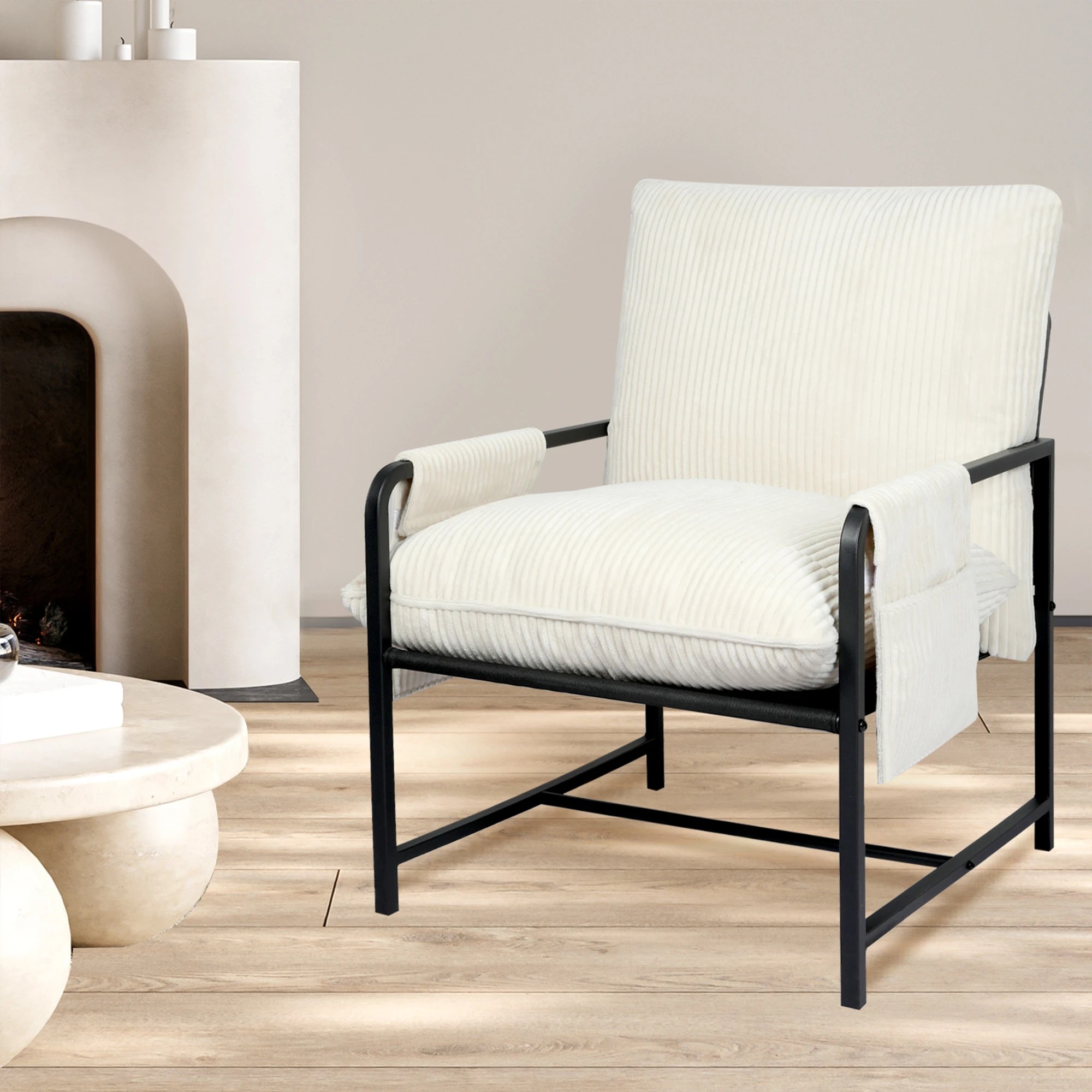 6 Levede Levede Metal Accent Armchair - Beige, 6 of 6