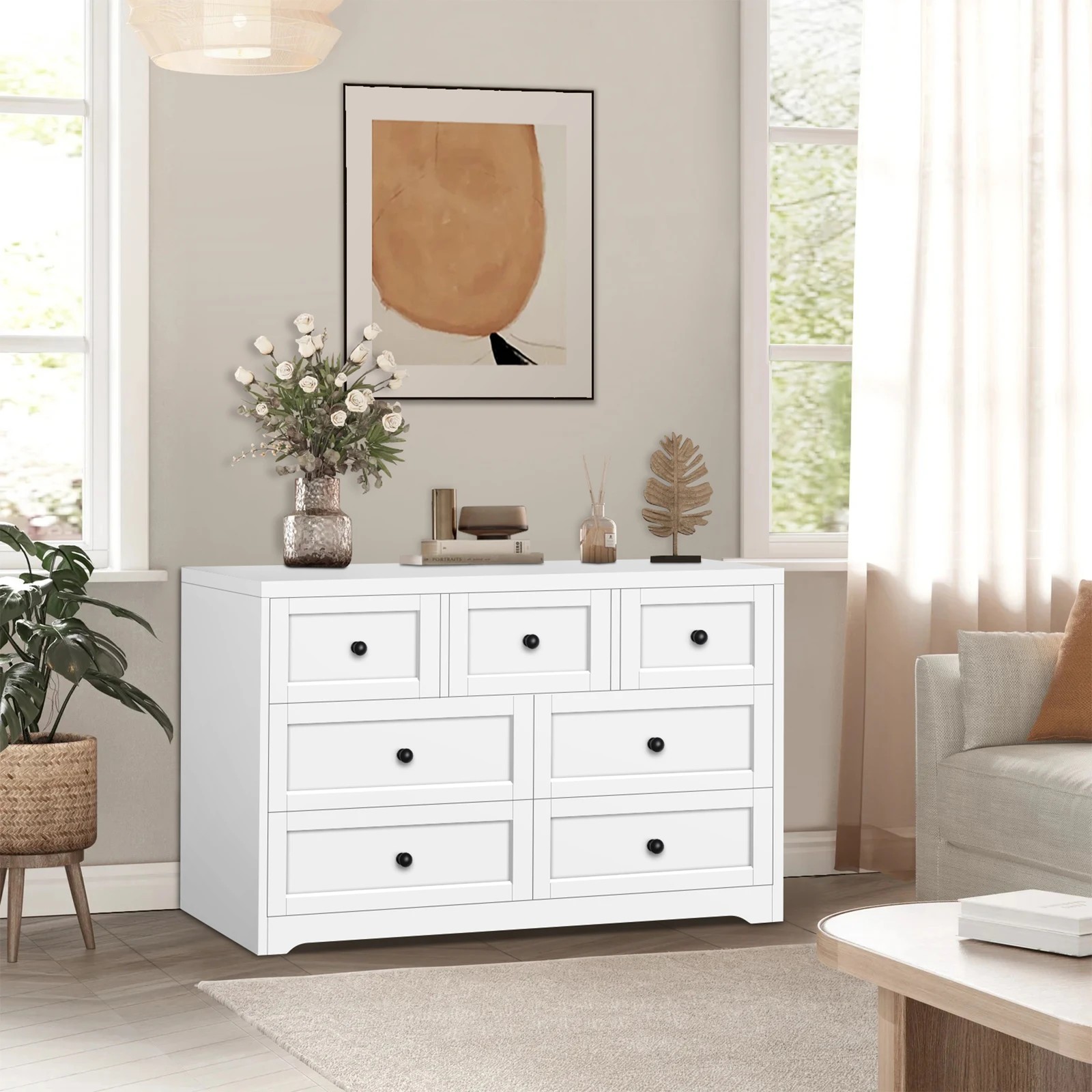 10 Alfordson 7 Chest of Drawers 2x Bedside Table Bedroom Storage Hamptons - White, 10 of 10
