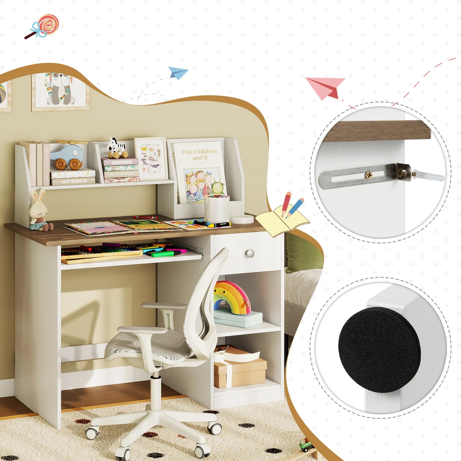 3 Costway Computer Desk Office Kids Study Table Workstation Natural, 3 of 5