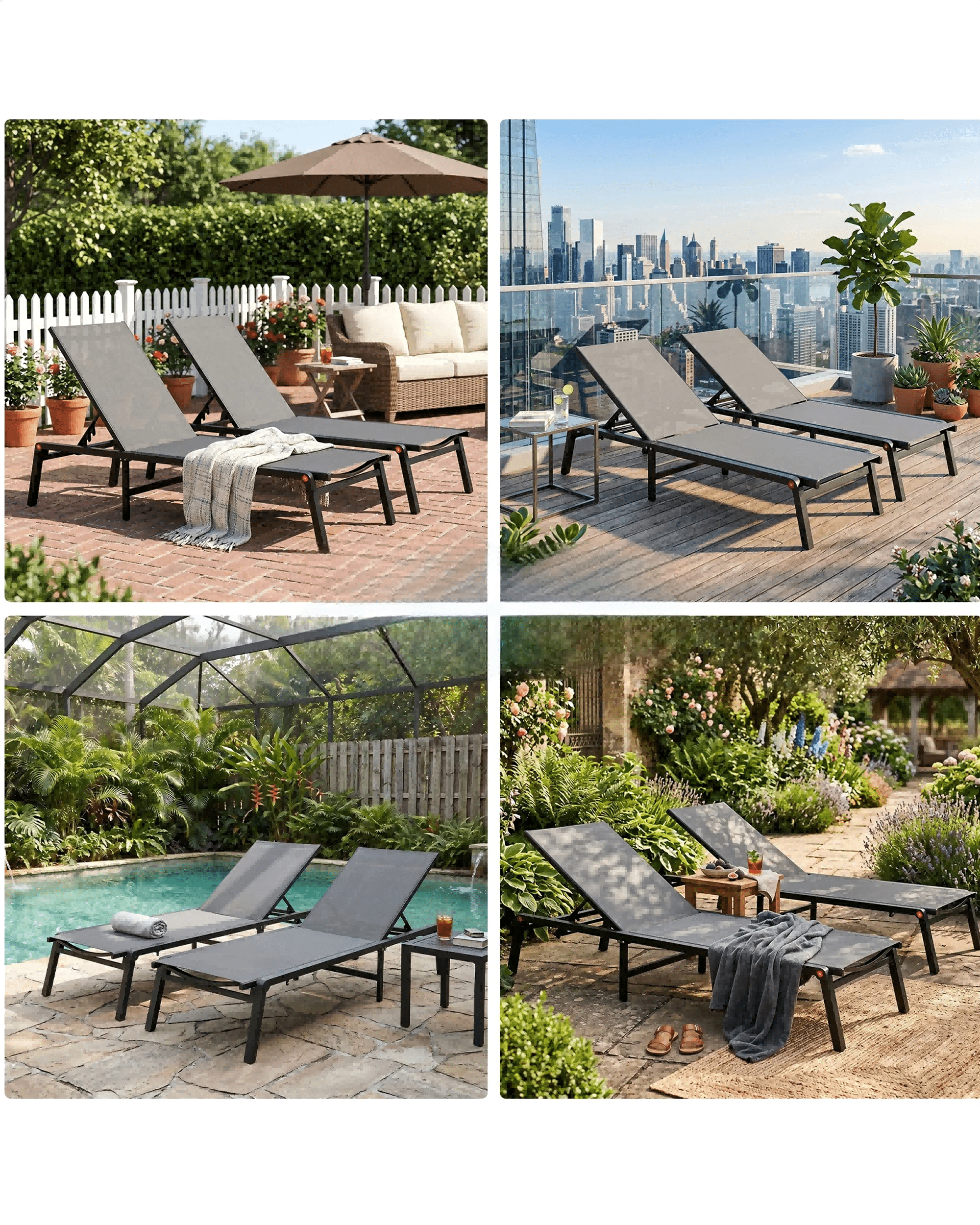 7 Advwin Chaise Lounge Chairs Outdoor 2Pcs Aluminum Patio Lounge Recliner Chairs 160kg, 7 of 8