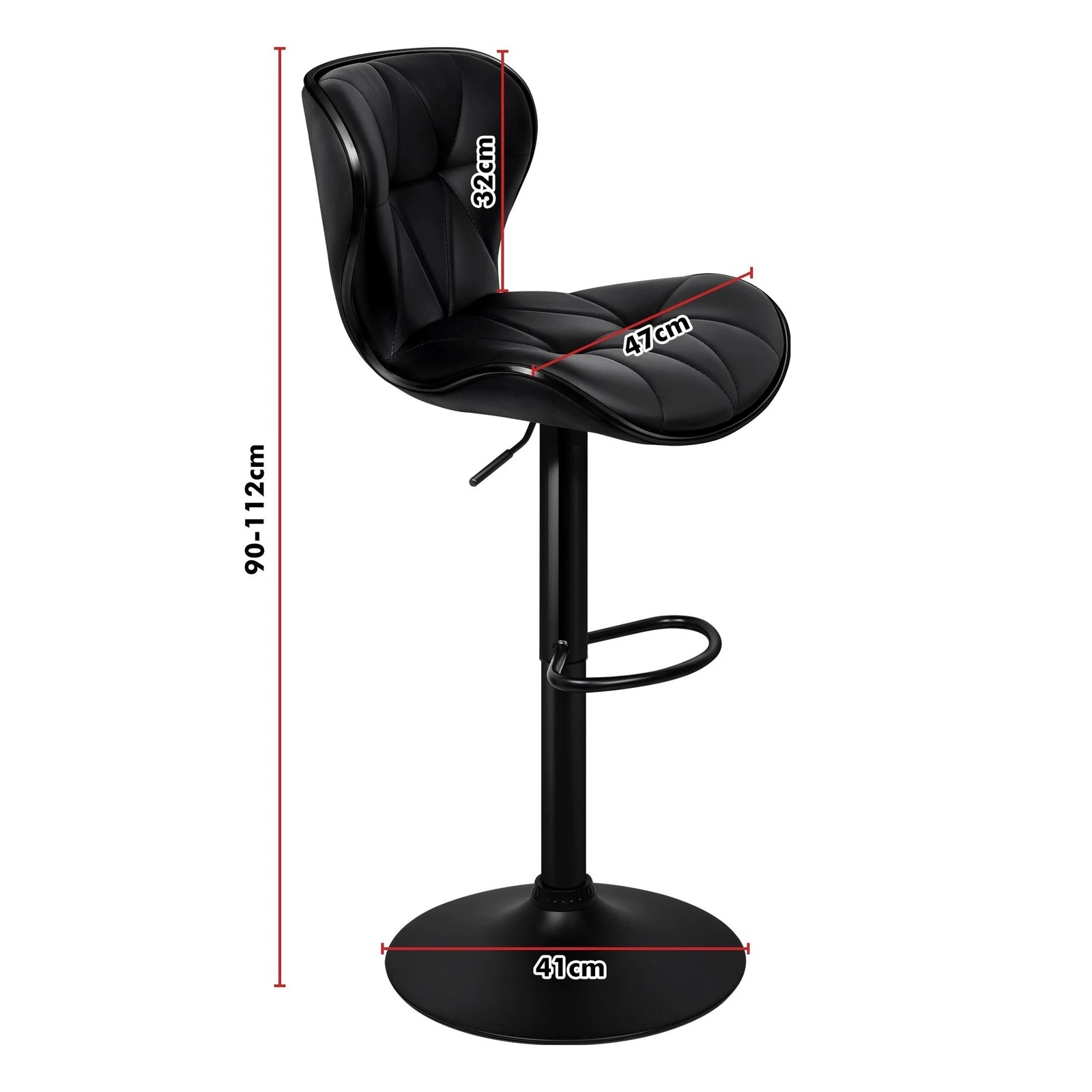 4 Alfordson 2x Bar Stools Luna Kitchen Swivel chair Leather Gas lift - Black, 4 of 10