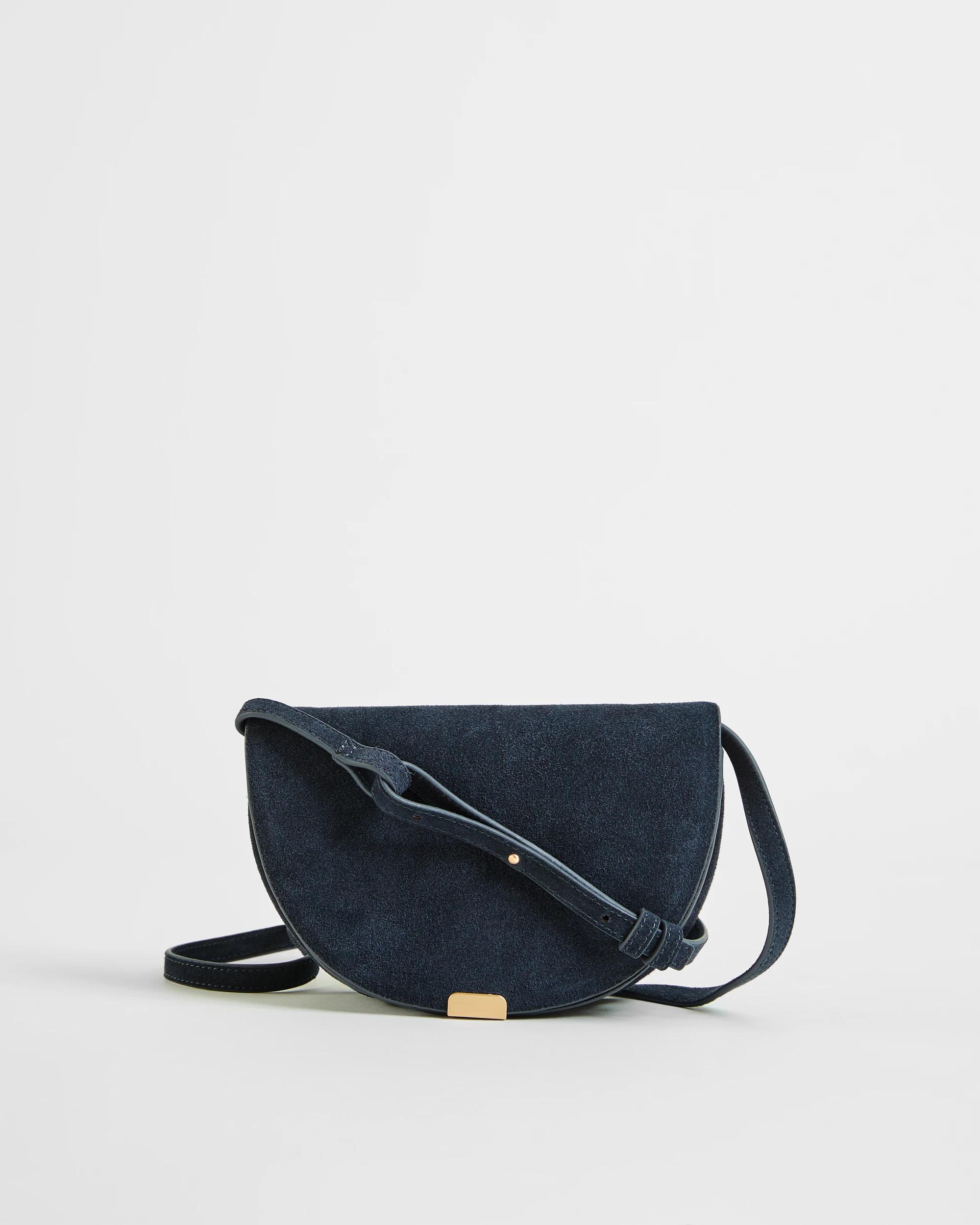 1 Target Woman Premium Suede Leather Mini Crossbody Saddle Bag NAVY, 1 of 2