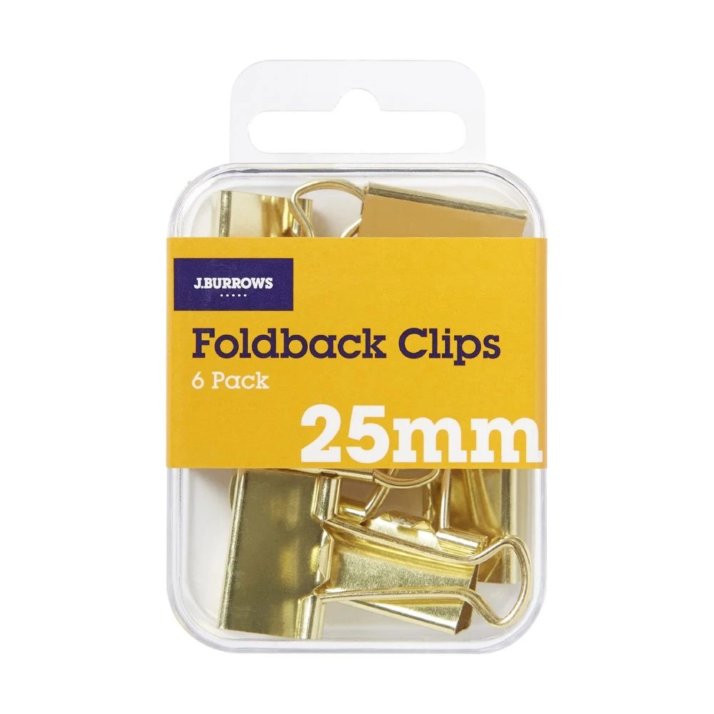 3 J.Burrows 25mm Foldback Clips Gold 6 Pack, 3 of 3