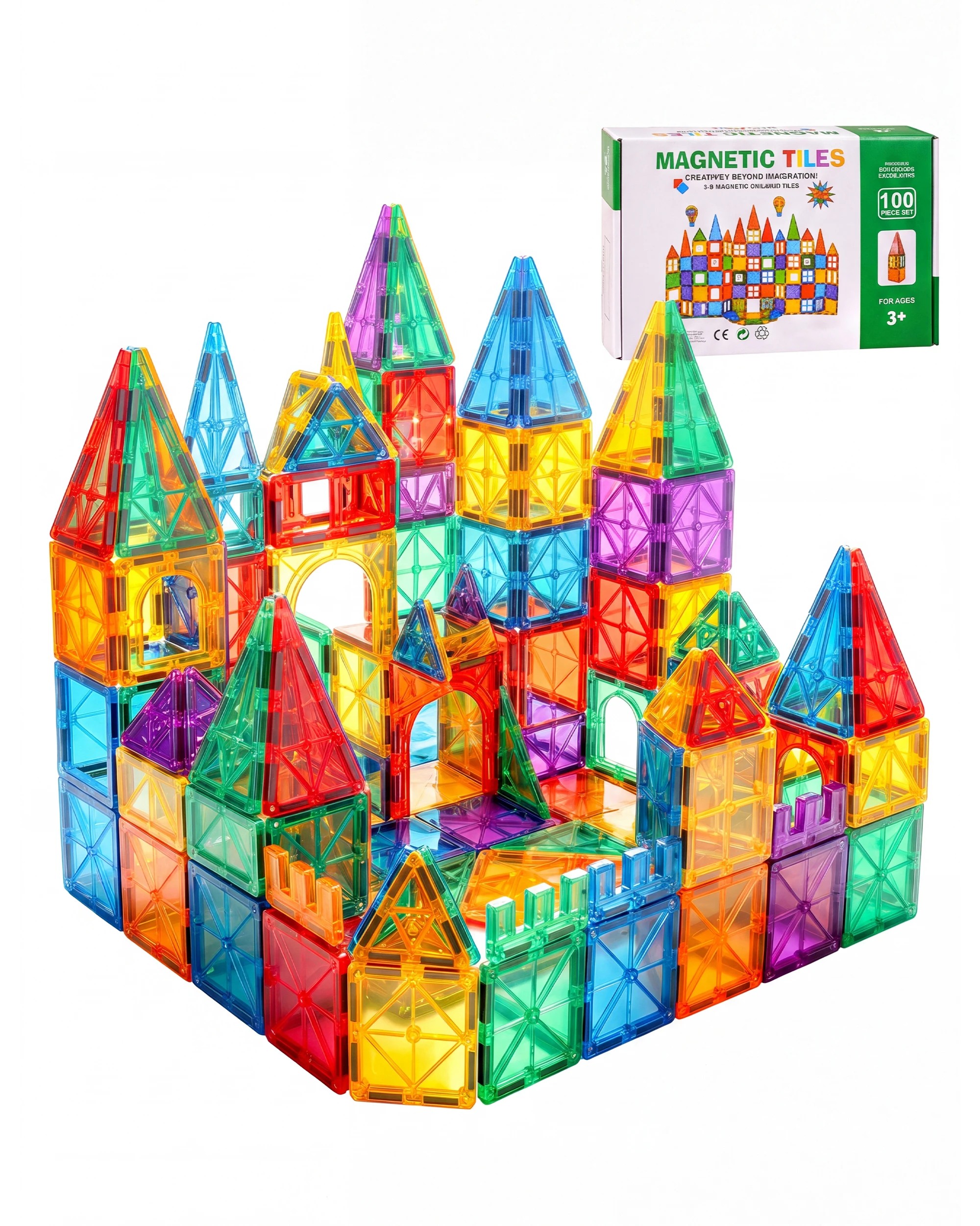 1 Playpals Kids Magnetic Tiles Blocks Building Educational Toys Child Gift 100PCS - Multi, 1 of 7