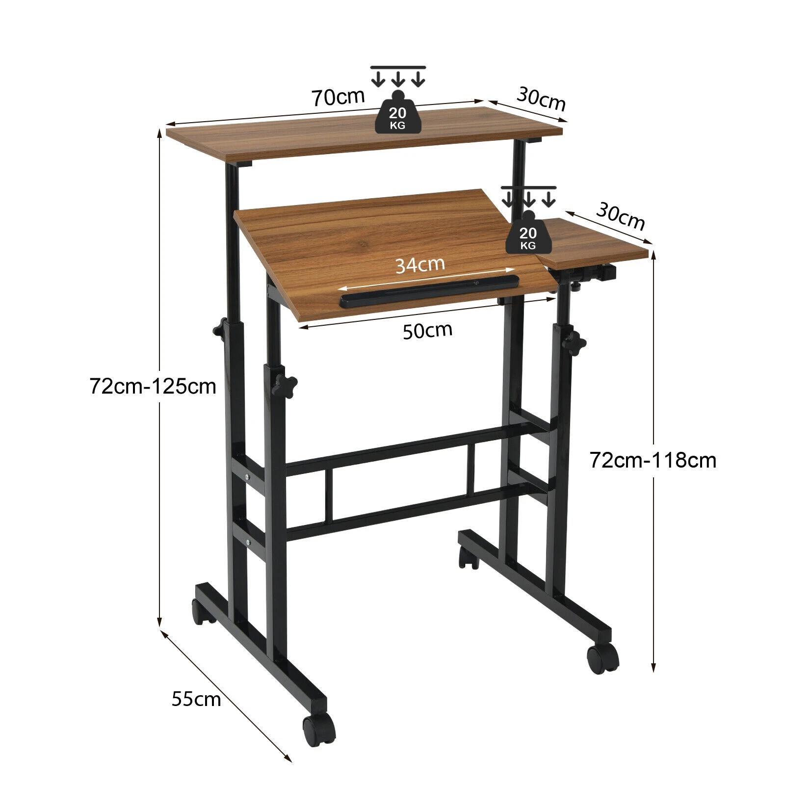 2 Costway Mobile Stand up Computer Desk w/2 Tilting Desktop, 2 of 3