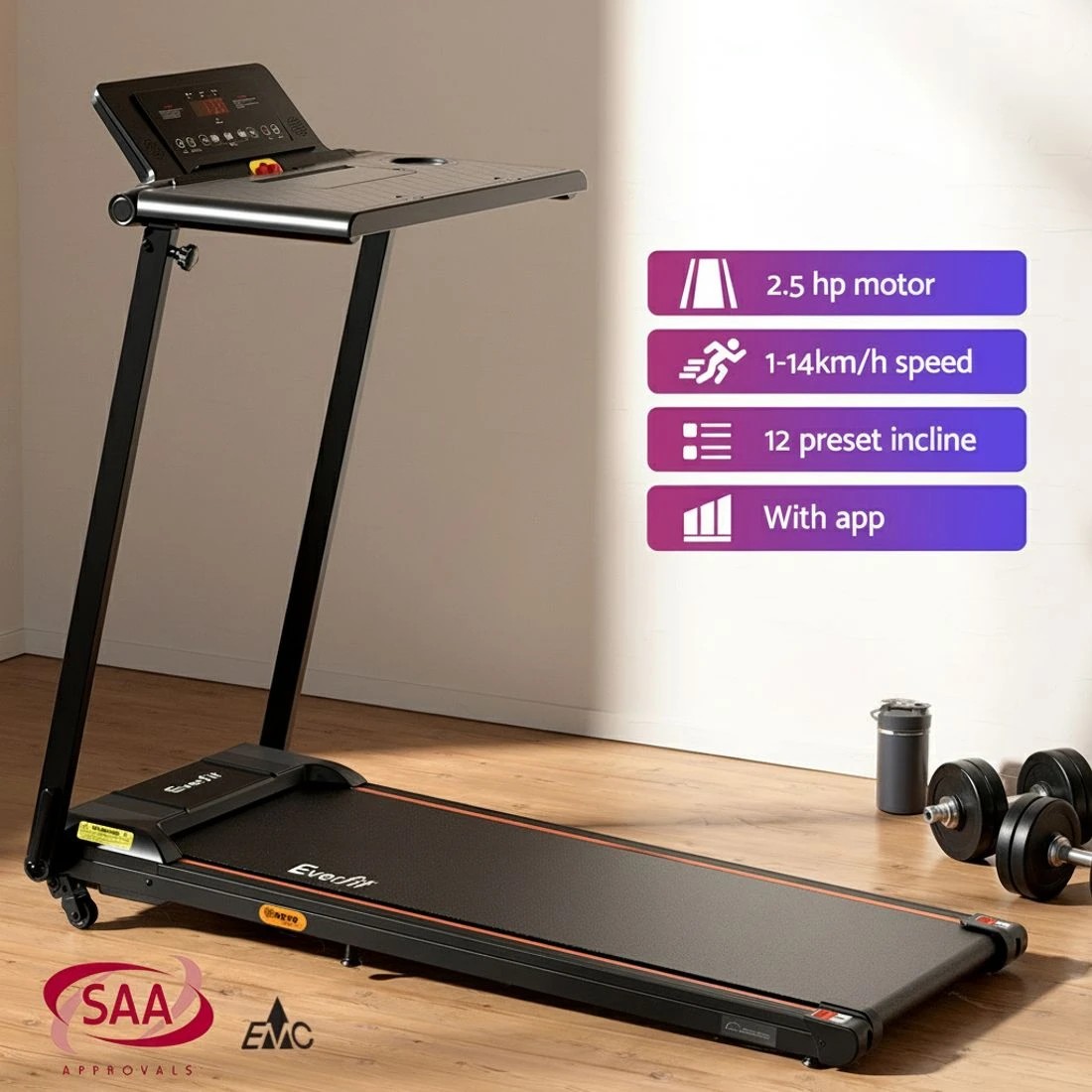 4 Everfit Treadmill Electric Walking Pad Foldable Incline for Home Office Gym - Black, 4 of 7