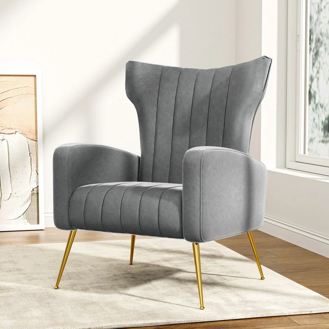 3 Artiss Armchair  Velvet - Grey, 3 of 5