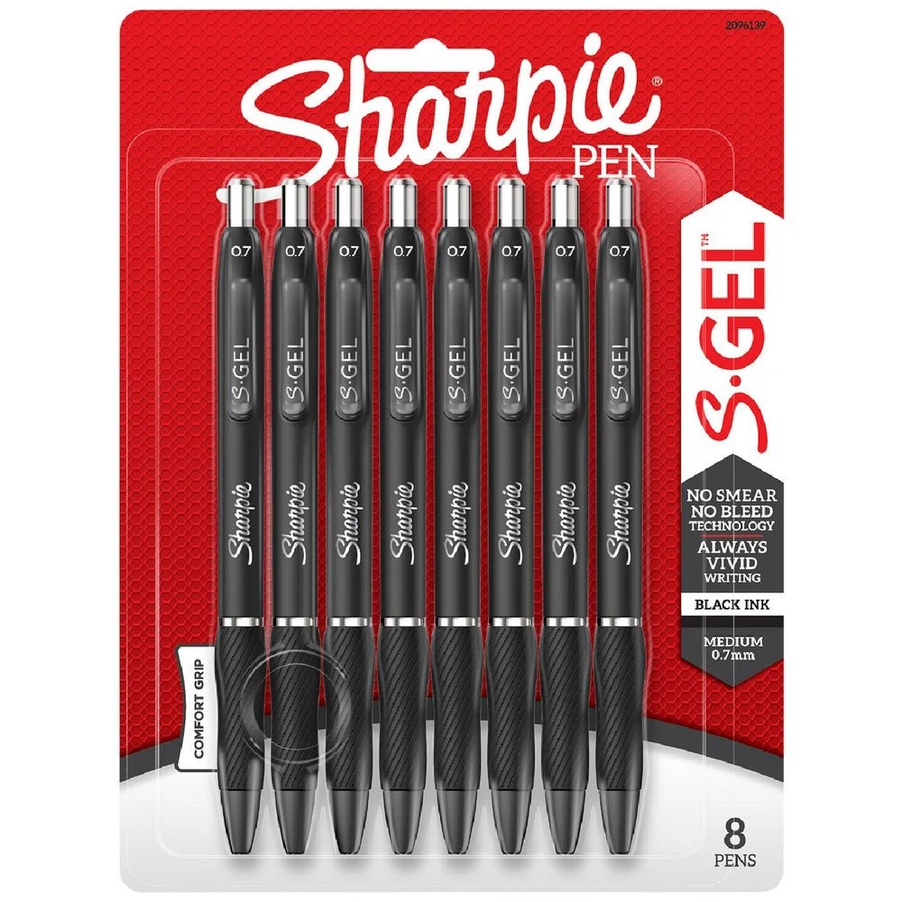 1 Sharpie S-Gel Retractable Gel Pens 0.7mm Black 8 Pack, 1 of 10