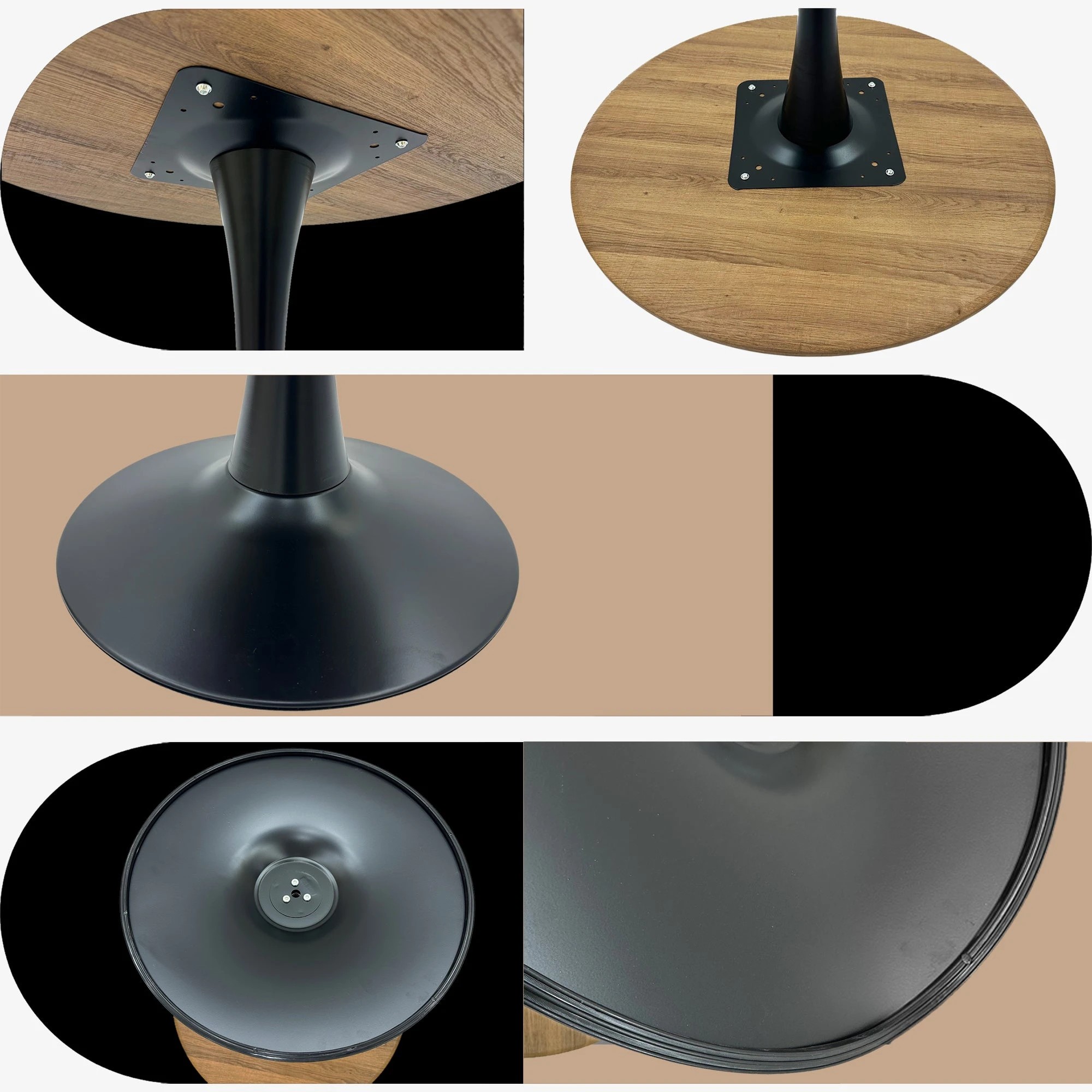 6 Foret Modern Round Dining Table Tulip Coffee Table 80cm Wooden Top Metal Legs Bk, 6 of 7