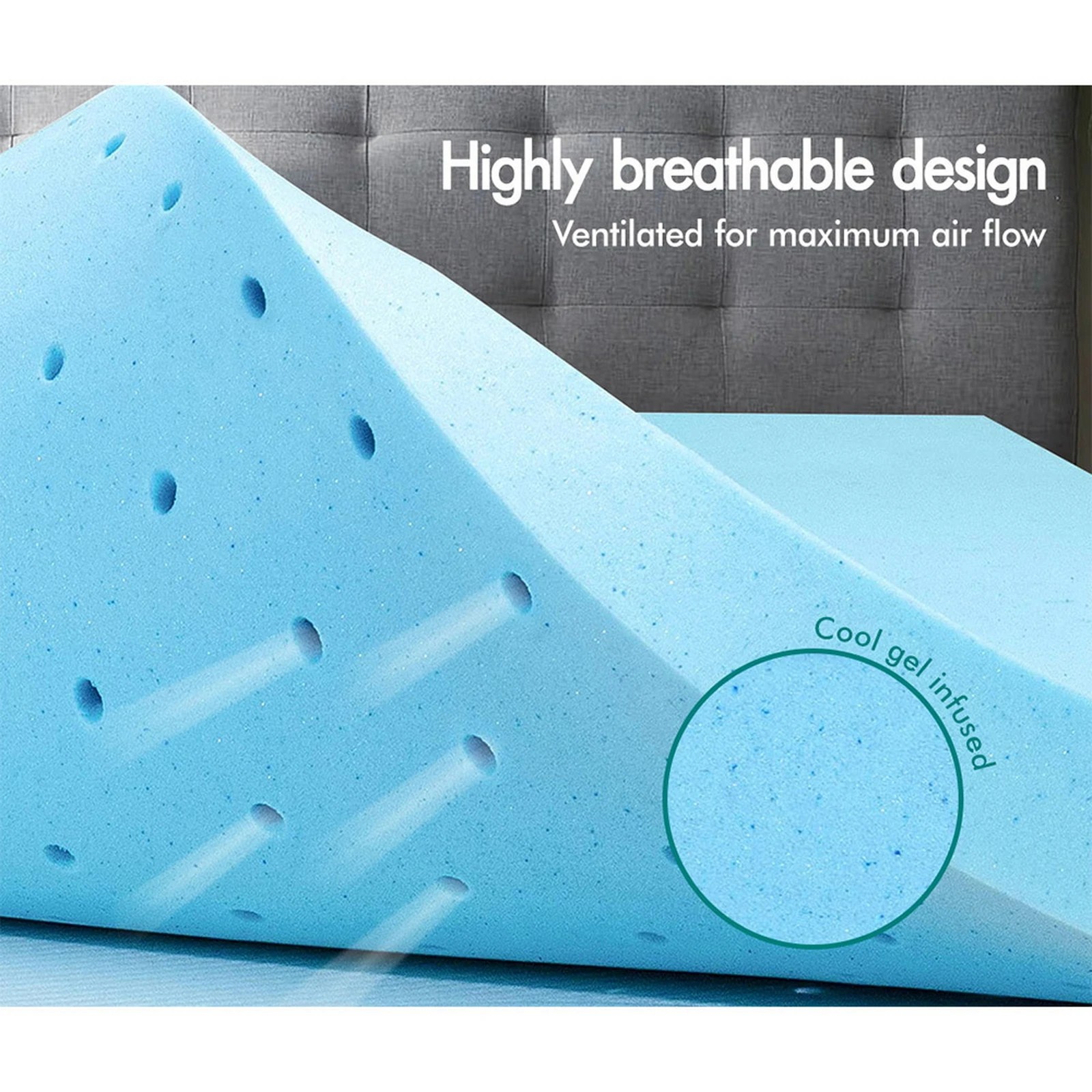 3 Starry Eucalypt Memory Foam Mattress Topper 5cm Ventilated Cool Gel - Queen Bed, 3 of 10