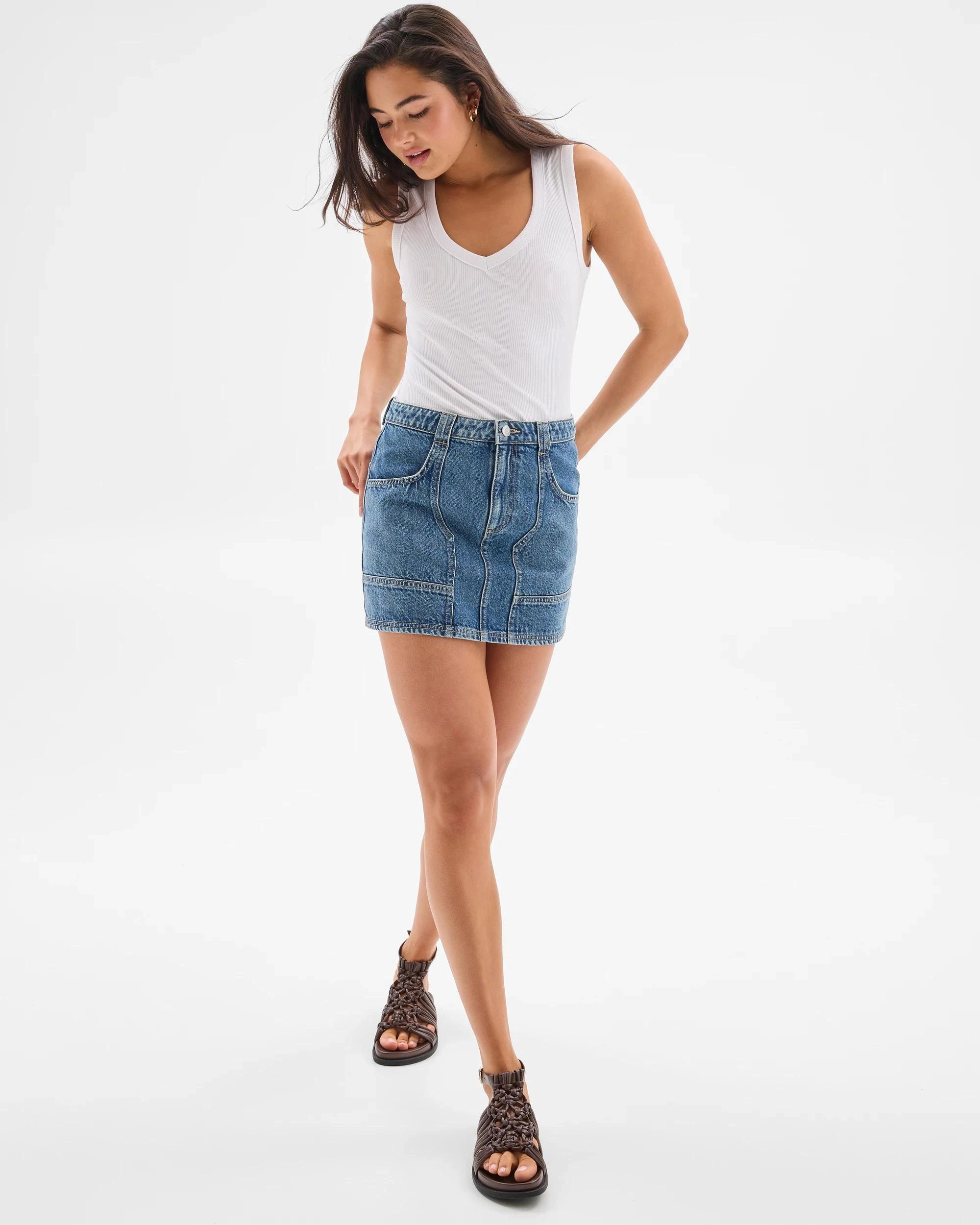 1 Patch Pocket Denim Mini Skirt - Lily Loves VINTAGE STONE WASH, 1 of 7