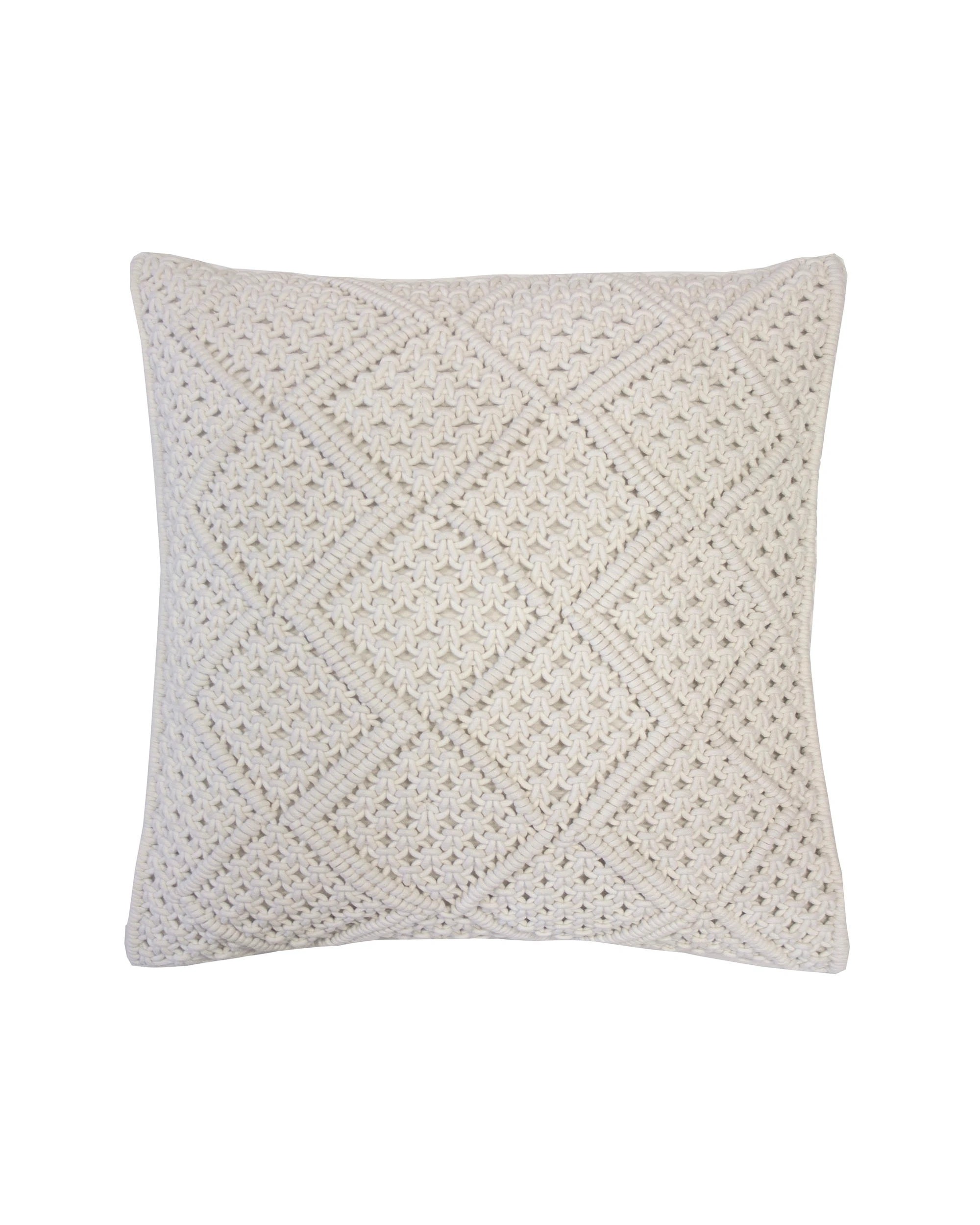 1 Bambury Anka Cotton Macrame Square Cushion - White, 1 of 3