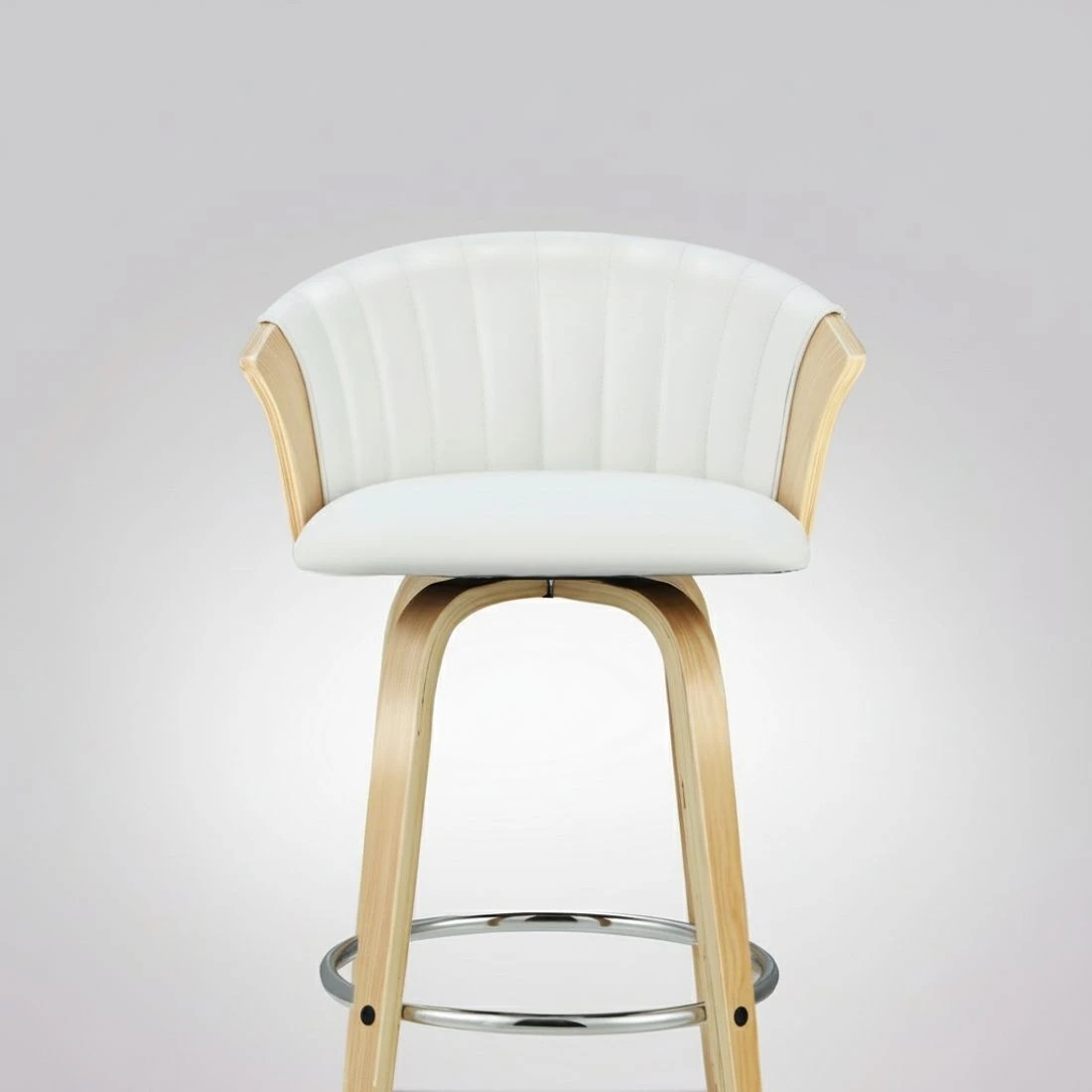 6 Artiss 4x Bar Stools Swivel Leather Chairs Wooden - White, 6 of 6