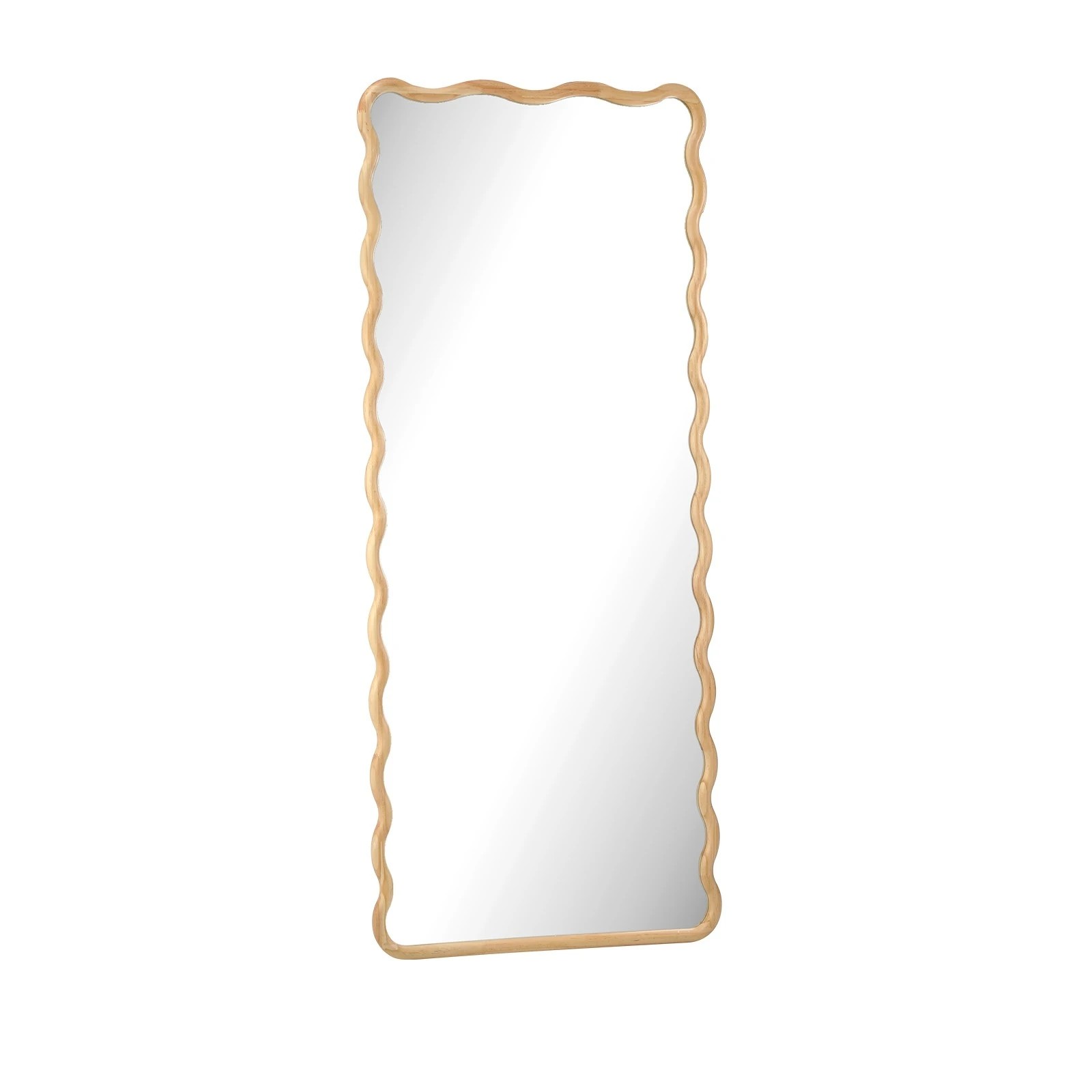 1 Oikiture Wooden Full Length Mirror 165x60cm Wavy Dressing Floor Mirrors
 - Natural, 1 of 9