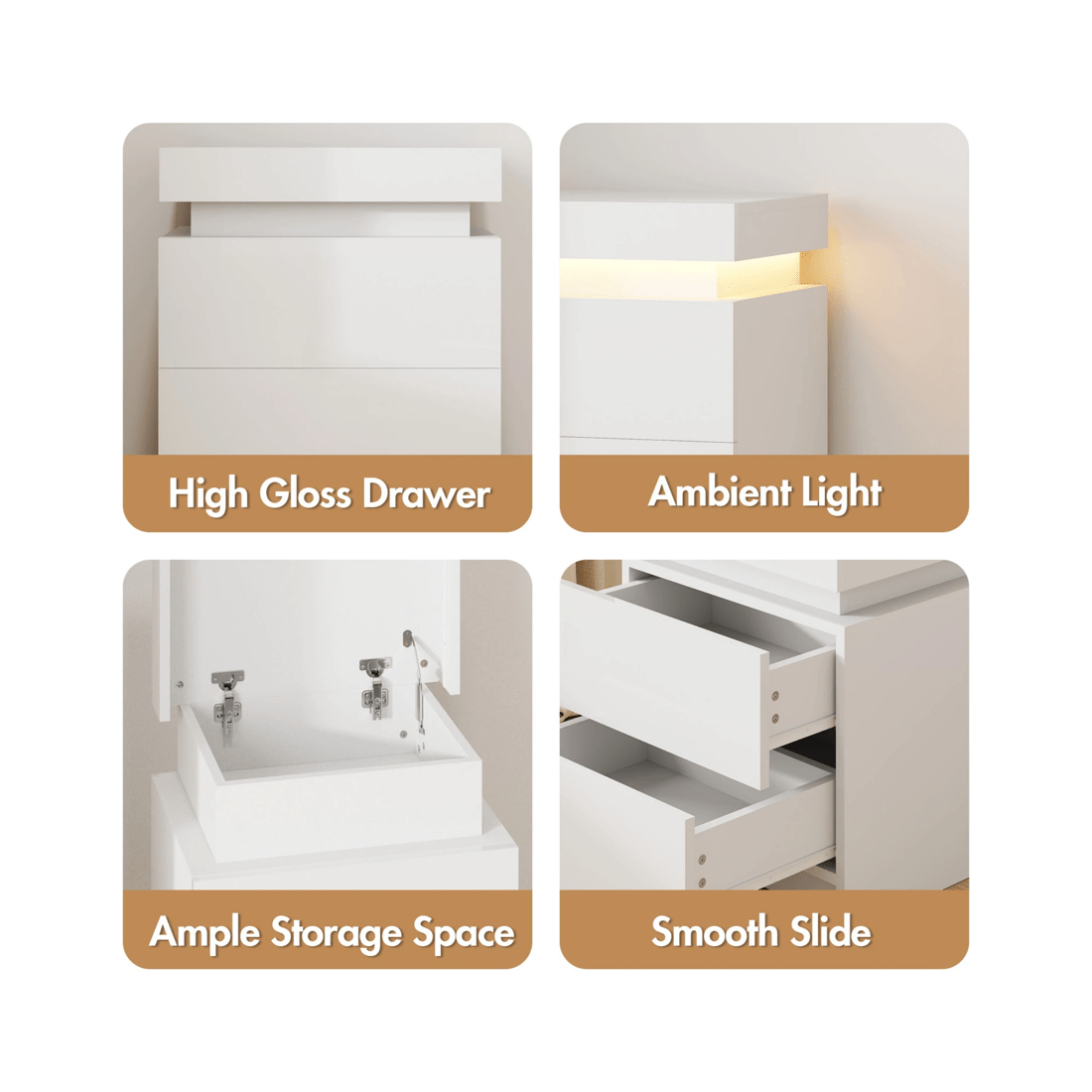 9 Advwin Led Bedside Table Set Of 2 Lift Up Nightstand 2 Drawers, 9 of 10