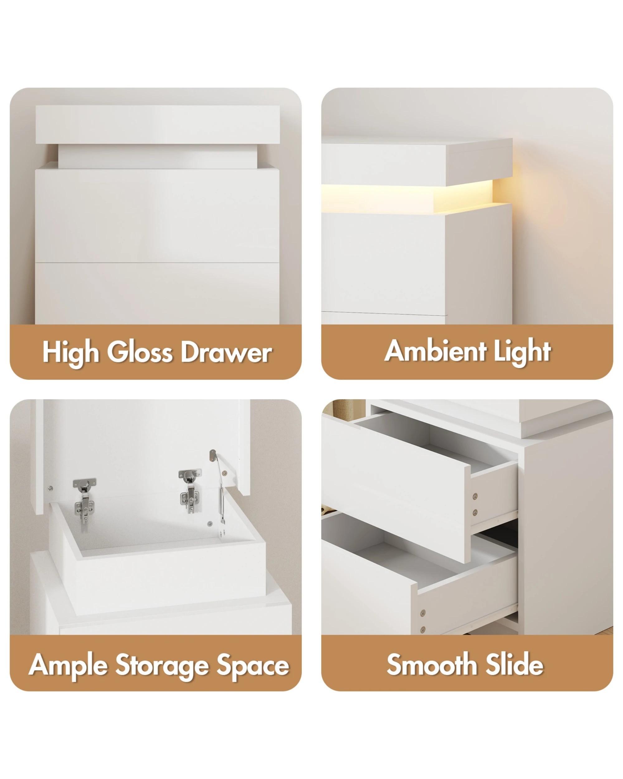 8 Advwin Led Bedside Table Set Of 2 Lift Up Nightstand 2 Drawers, 8 of 9