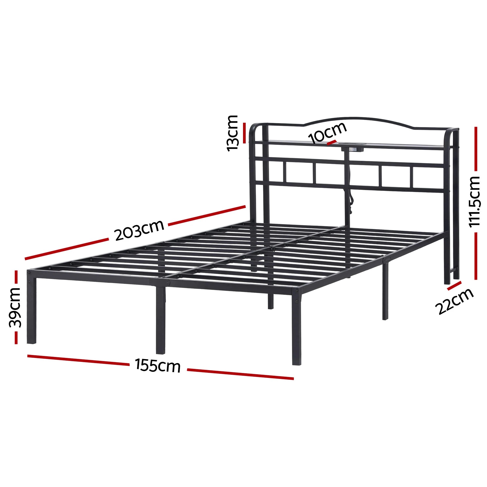 2 Artiss Bed Frame Queen Size with Charging Station WAVE - Black, 2 of 7
