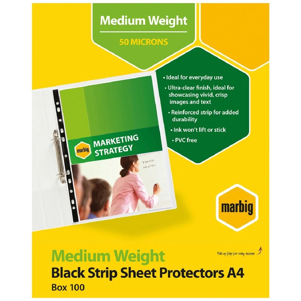 1 Marbig A4 Medium Weight Sheet Protectors Black Edge 100 Pack, 1 of 1