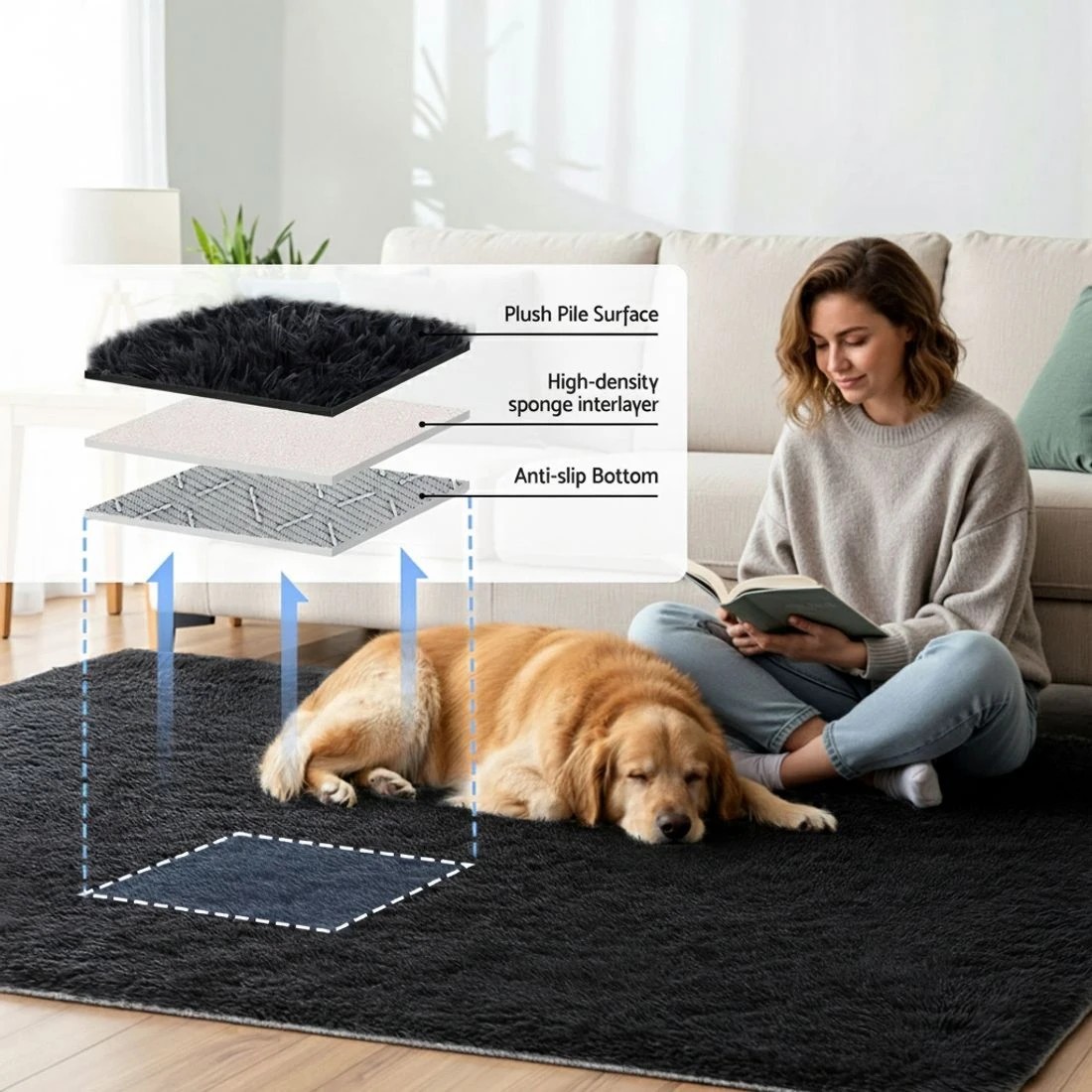 4 Artiss Floor Rug 160x230cm Plush Area Shaggy Rug Living Room Bedroom Carpet - Black, 4 of 9