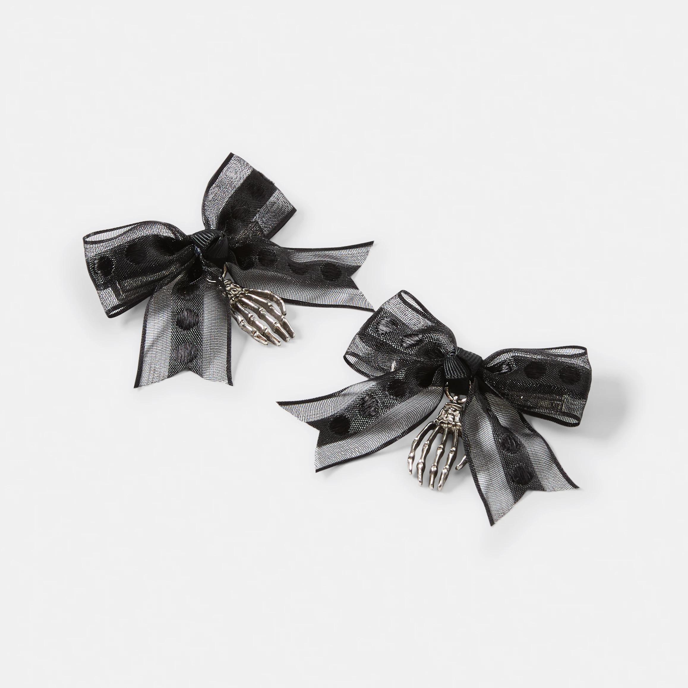 2 2 Pack Black Halloween Bow Hands Hair Clips Black, 2 of 4