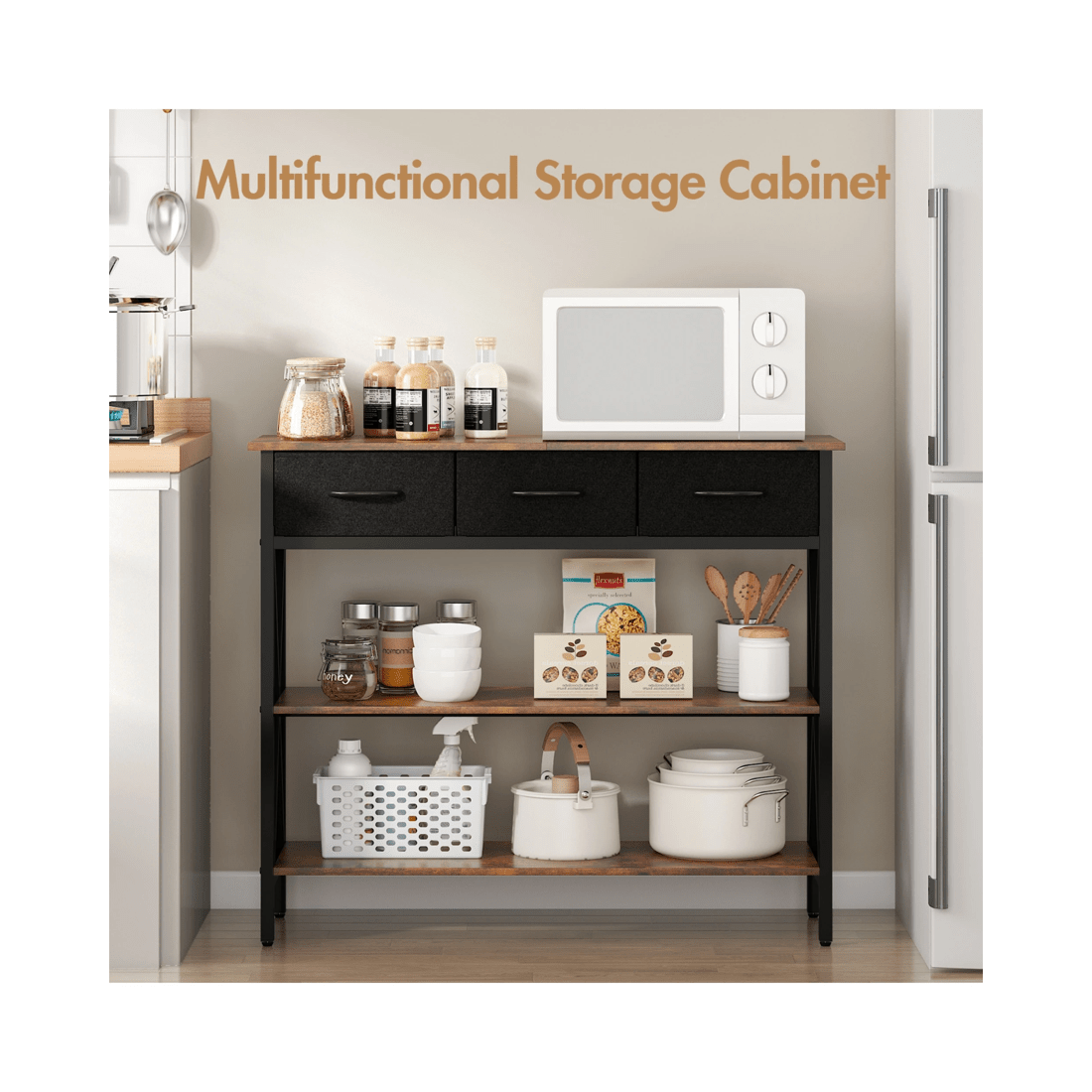 7 Advwin 3-Tier Console Table w/ 3 Drawers Hallway Table Narrow Entryway Display Table Walnut, 7 of 9