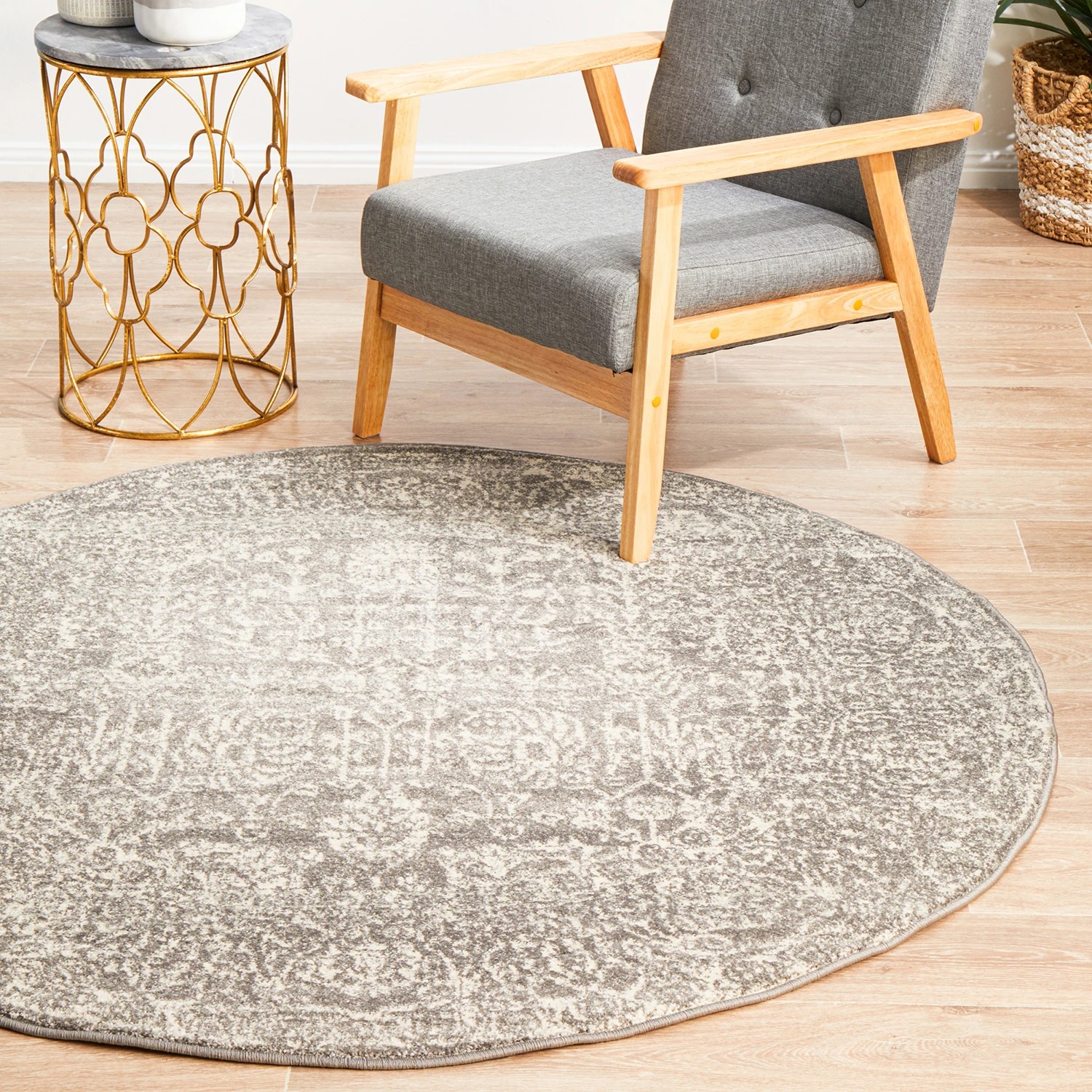 1 Common Ground Rugs Encore 256 200x200cm - Medium Round Power Loomed Pet Friendly Rug - Silver, 1 of 9
