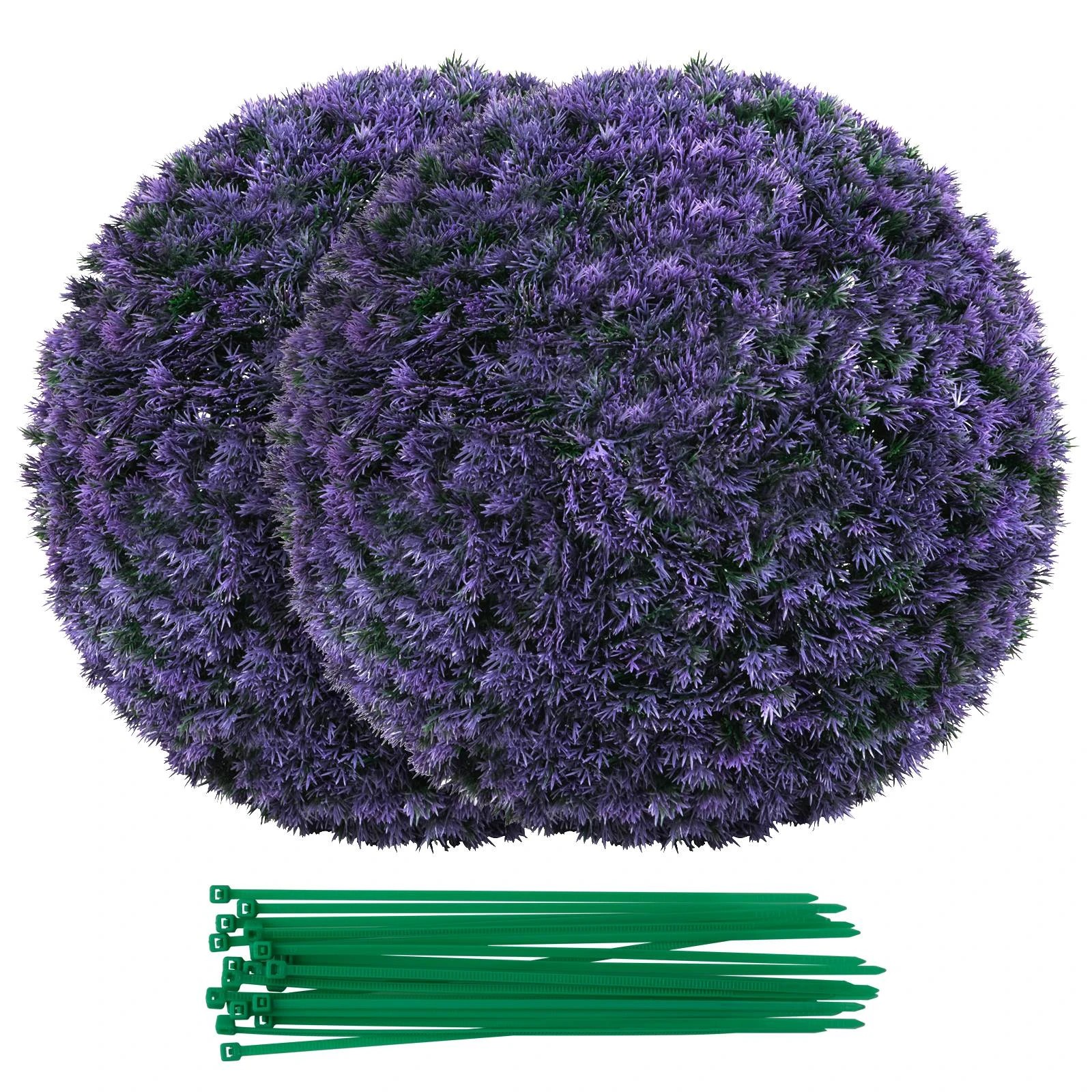 1 Costway 2x 38CM Artificial Topiary Ball Faux Lavender Decorative Balls Green Plant, 1 of 1