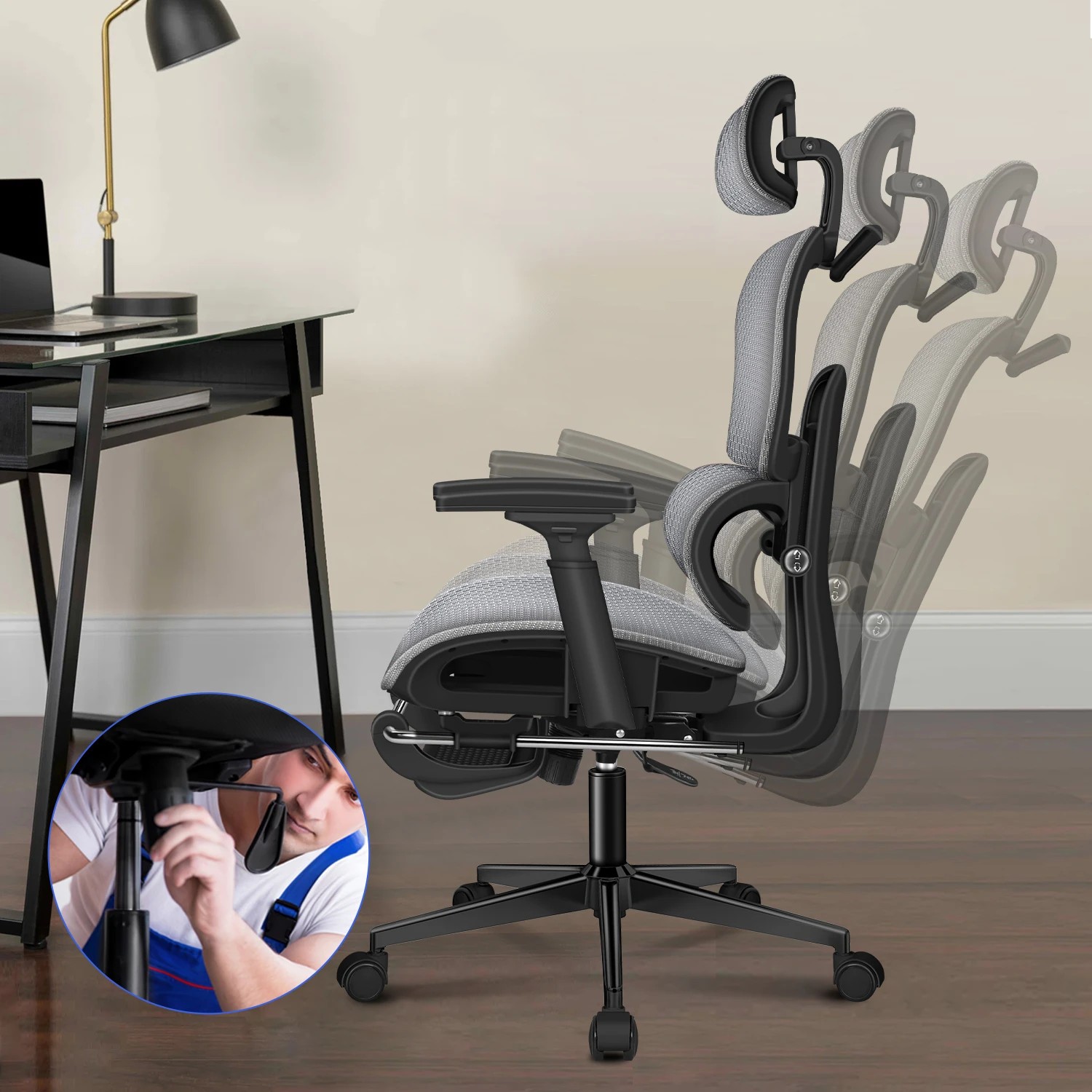 5 Alfordson Ergonomic Office Chair Mesh Executive Racing Computer Seat - Black Grey, 5 of 10