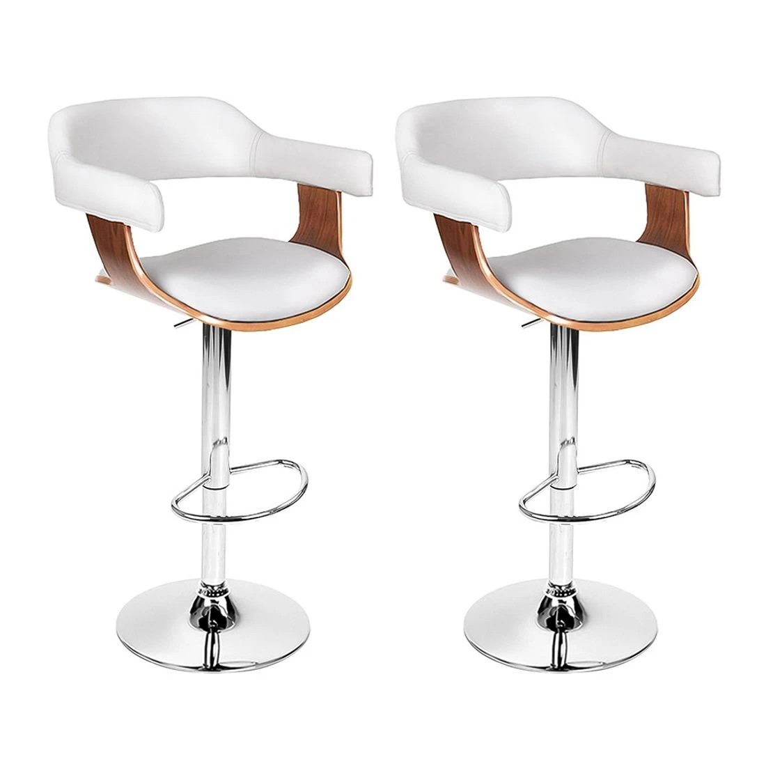 1 Artiss 2x Bar Stools Gas Lift Leather w/Armrest - White, 1 of 7